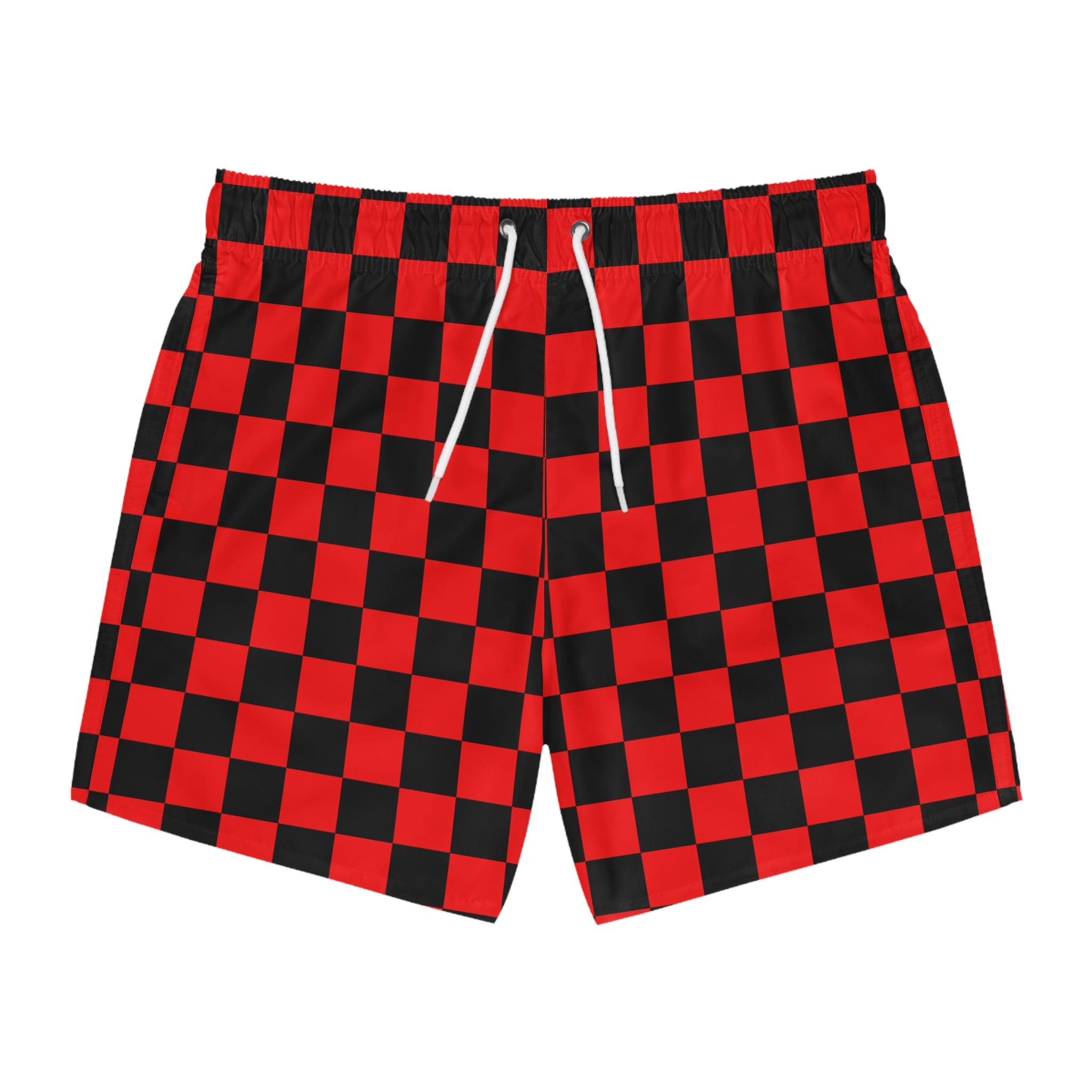 Checkerboard II Red and Black Swim Trunks (AOP), Artsulli - Art is Long, Life is Short, All Over Prints, Size, XS, Color, Seam thread color automatically matched to design, , , 79129345292614984773