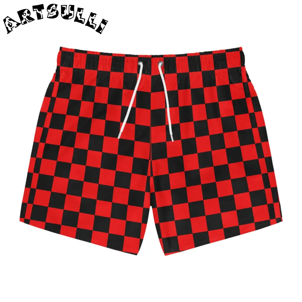 JAKKOUTTHEBXX Checkerboard II Red and Black Swim Trunks (AOP)