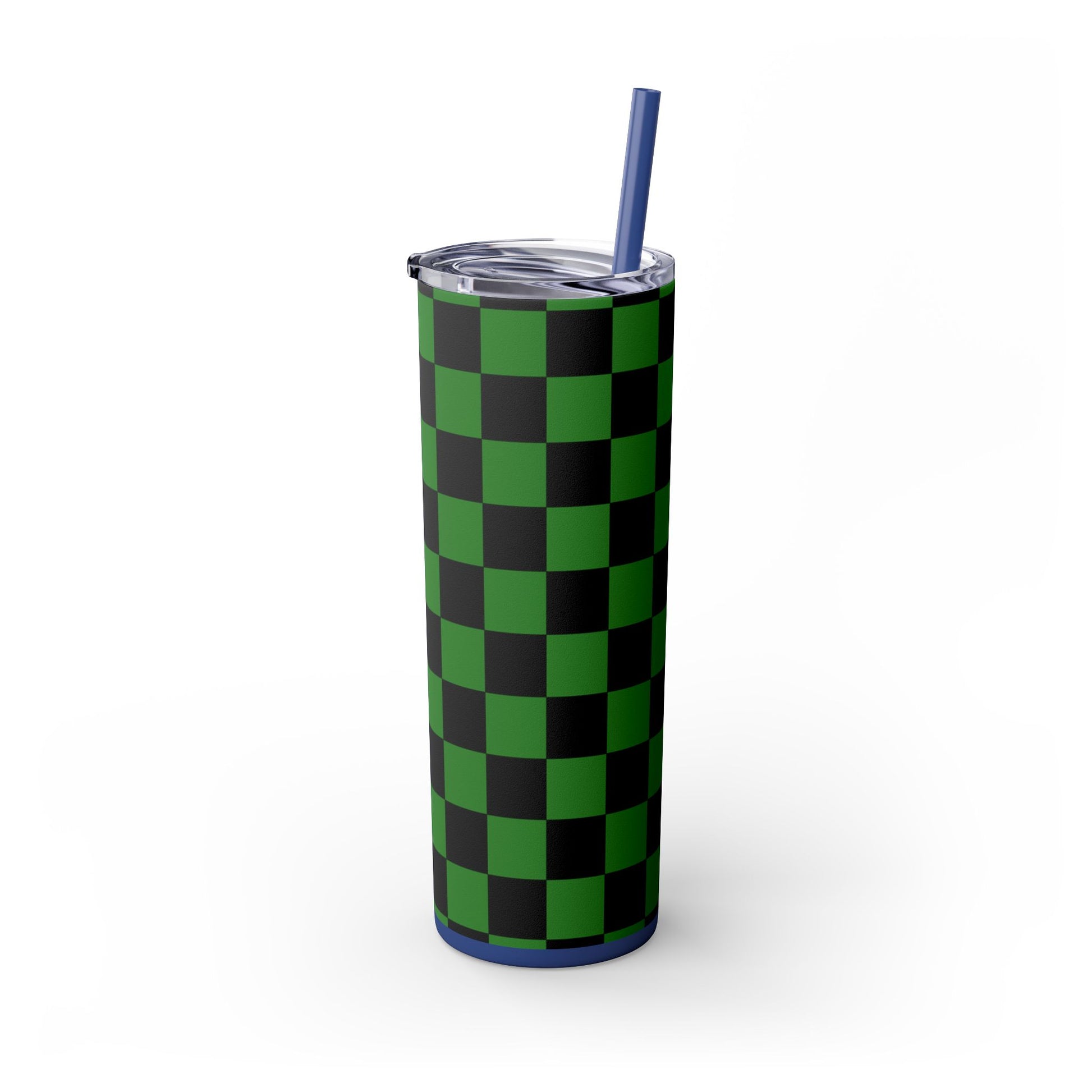 Checkerboard Green and Black Skinny Tumbler with Straw, 20oz, Artsulli - Art is Long, Life is Short, Mug, , , , , , , 