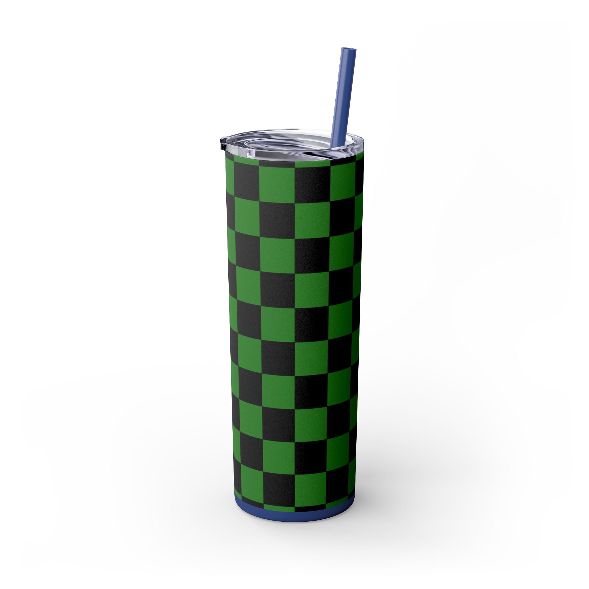 Checkerboard Green and Black Skinny Tumbler with Straw, 20oz, Artsulli - Art is Long, Life is Short, Mug, , , , , , , 