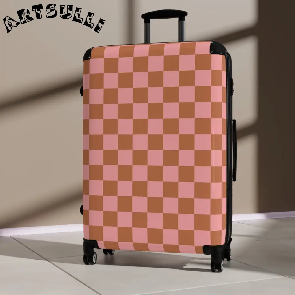JAKKOUTTHEBXX Pink Checkerboard Art Printed Carry On Luggage 2025
