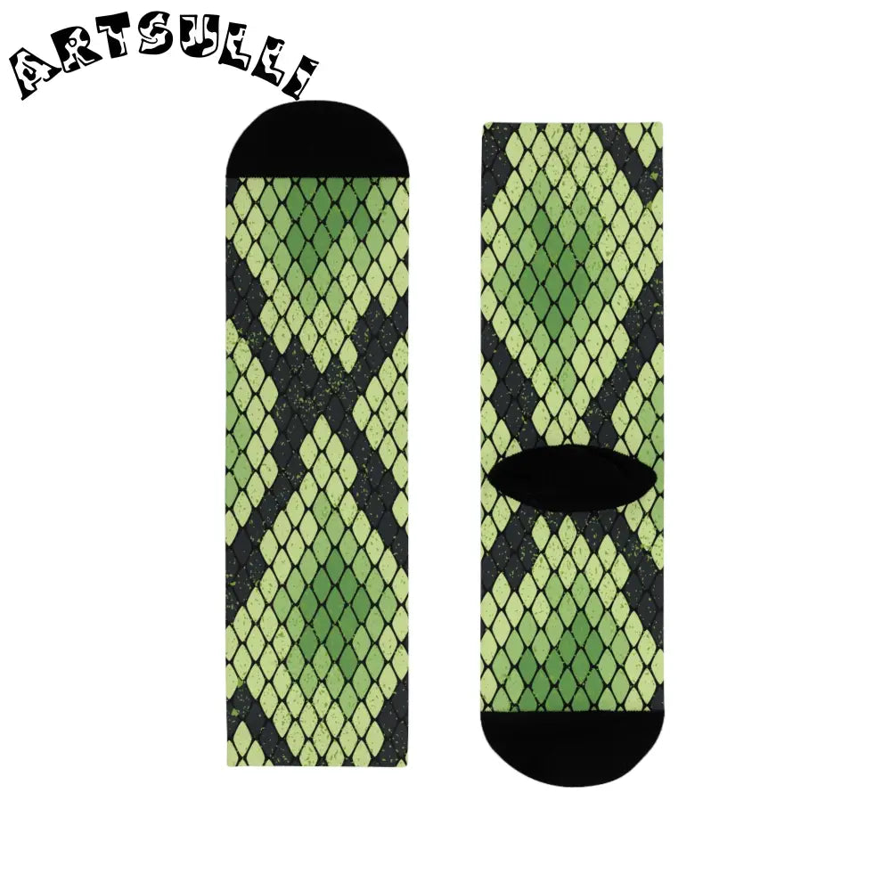 JAKKOUTTHEBXX Snake Skin Green and Black Sublimation Crew Socks (EU)