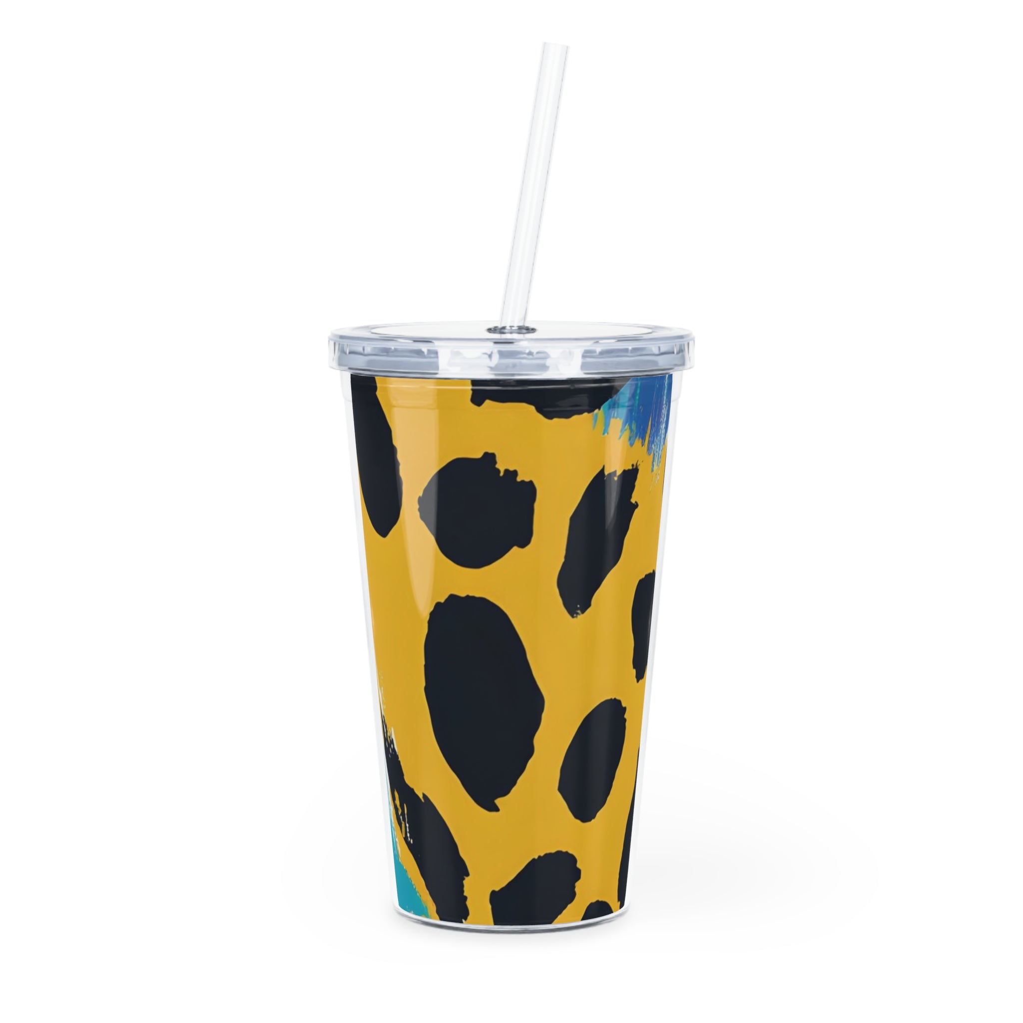 Leopard Print x Paint Brush Strokes Multi-Color Plastic Tumbler with Straw, Artsulli - Art is Long, Life is Short, Mug, Size, 20oz, Color, Transparent, , , 11172342624524680646