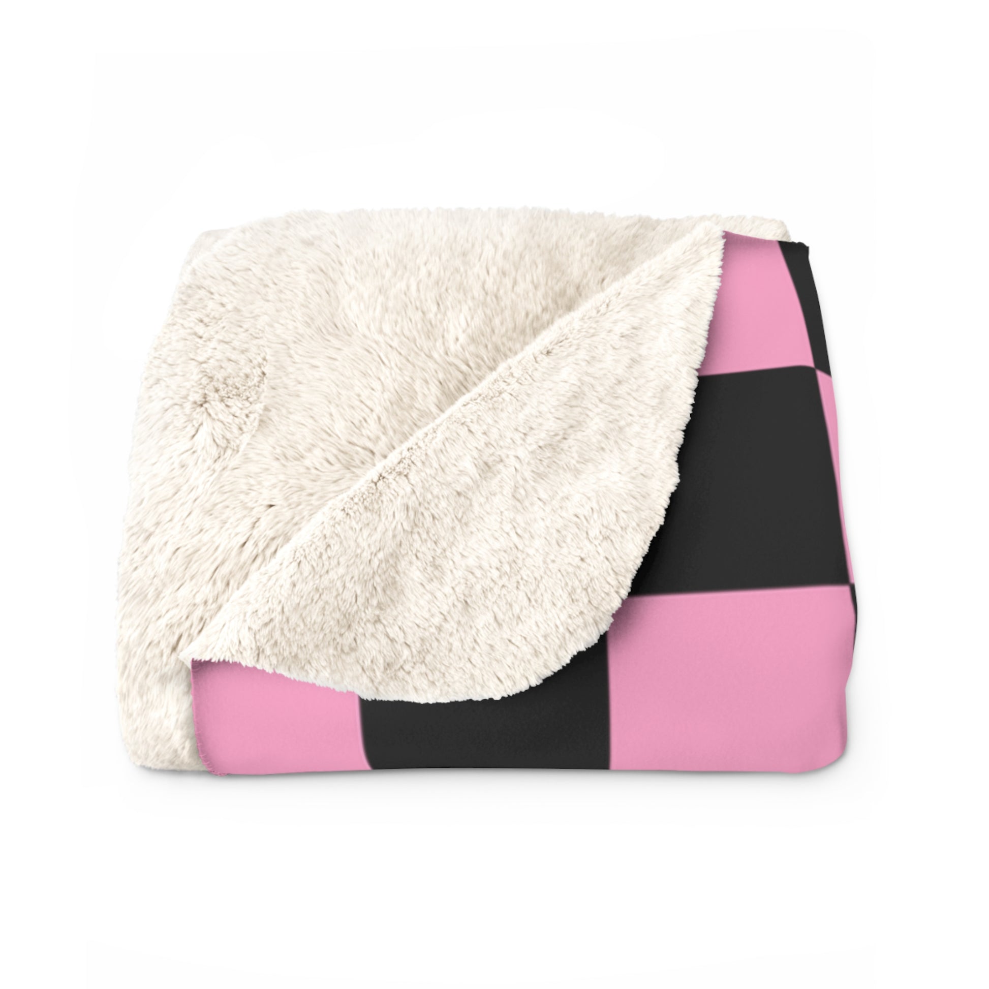 Checkerboard Black and Pink Sherpa Fleece Blanket, Artsulli - Art is Long, Life is Short, Home Decor, , , , , , , 