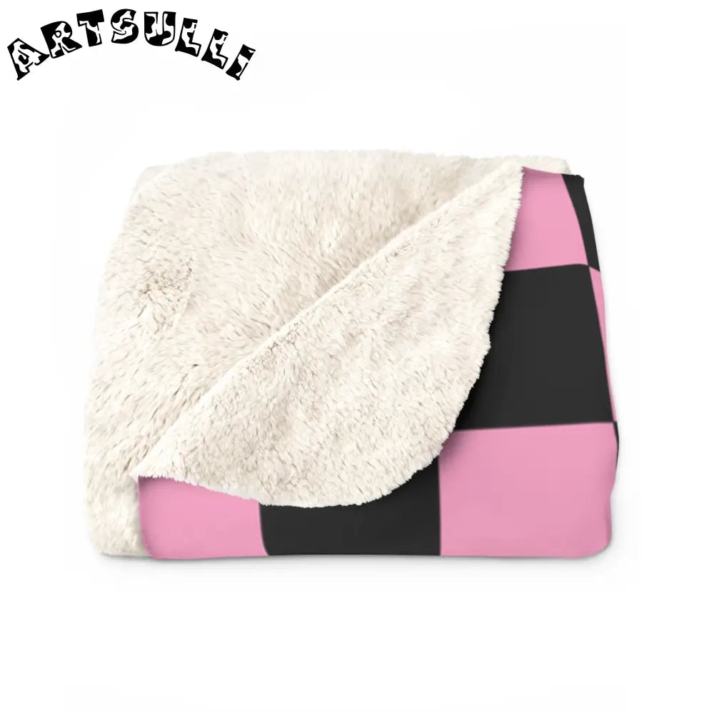 JAKKOUTTHEBXX Checkerboard Black and Pink Sherpa Fleece Blanket