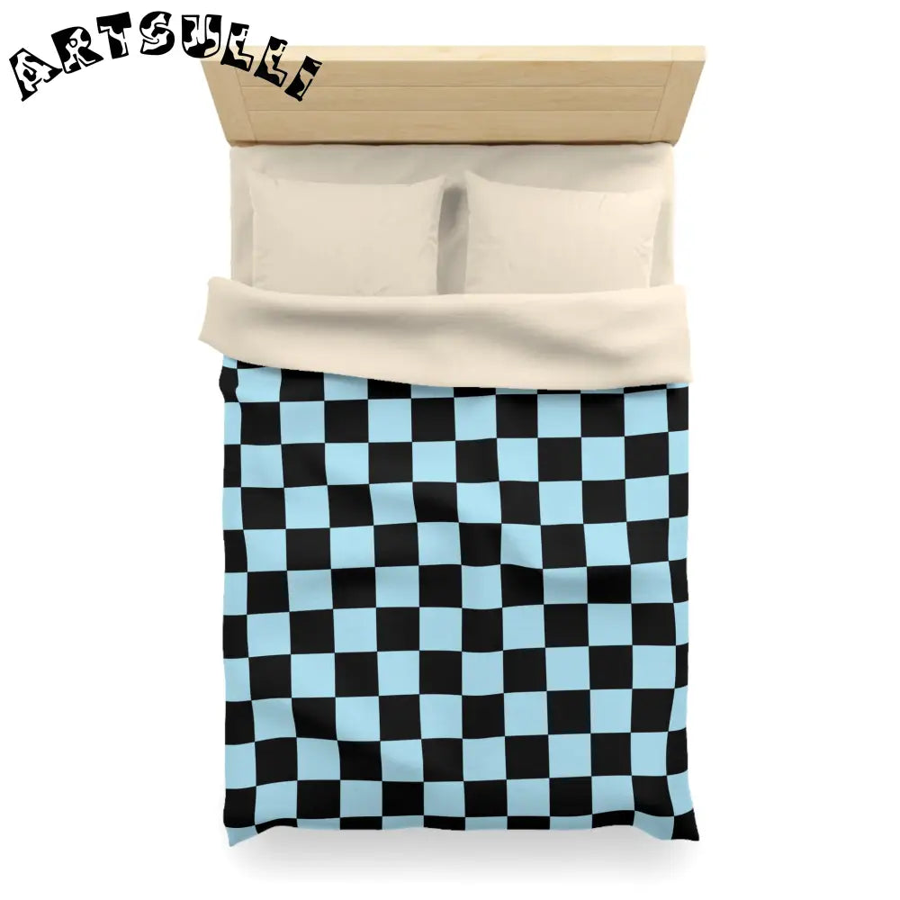 JAKKOUTTHEBXX Checkerboard Black and Blue Microfiber Duvet Cover