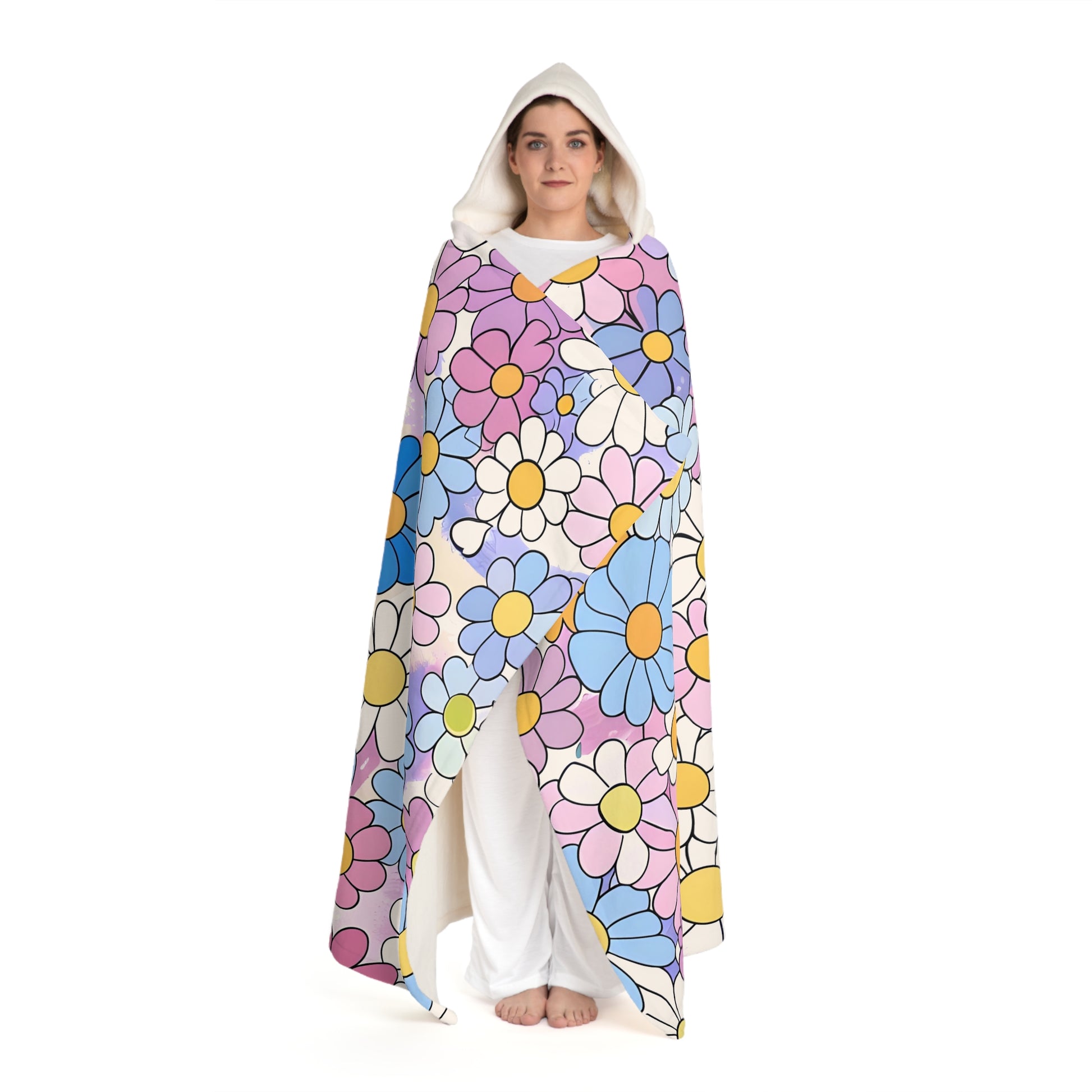 Flower Hour II Purple and Blue Hooded Sherpa Fleece Blanket, Artsulli - Art is Long, Life is Short, All Over Prints, , , , , , , 
