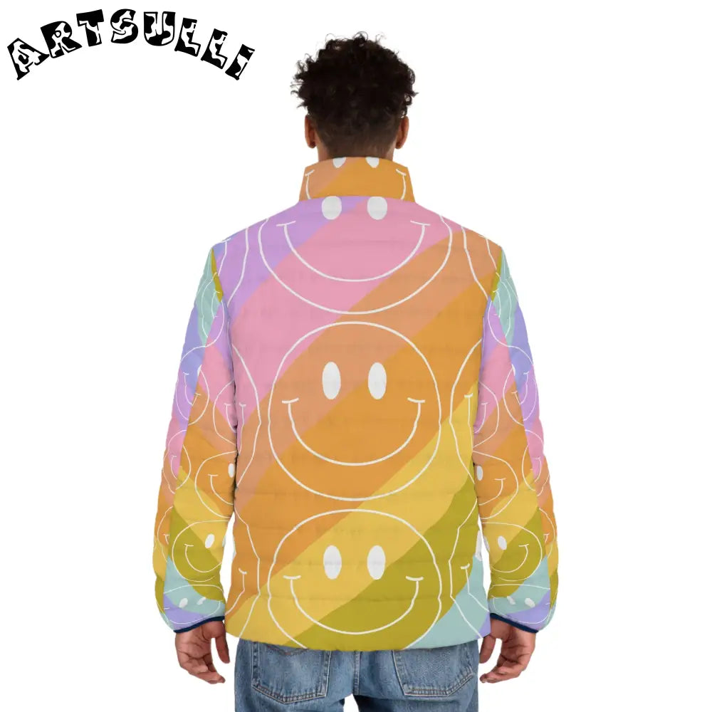 JAKKOUTTHEBXX Smiley Face x Rainbow Stripes Multi-Color Men’s Puffer