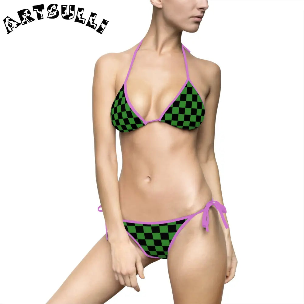 JAKKOUTTHEBXX Checkerboard Green and Black Women’s Bikini Swimsuit