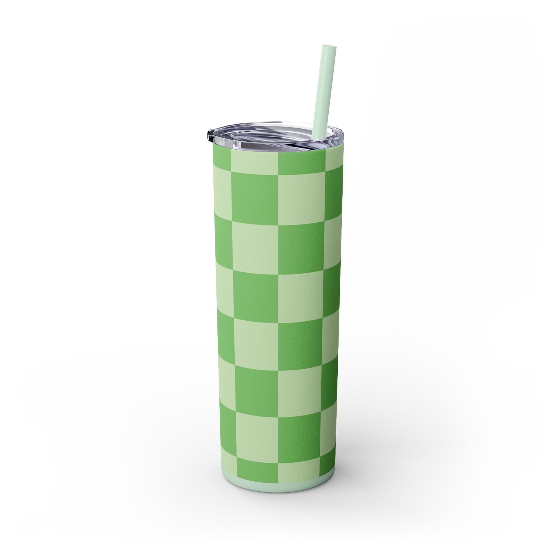 Checkerboard Green Skinny Tumbler with Straw, 20oz, Artsulli - Art is Long, Life is Short, Mug, , , , , , , 