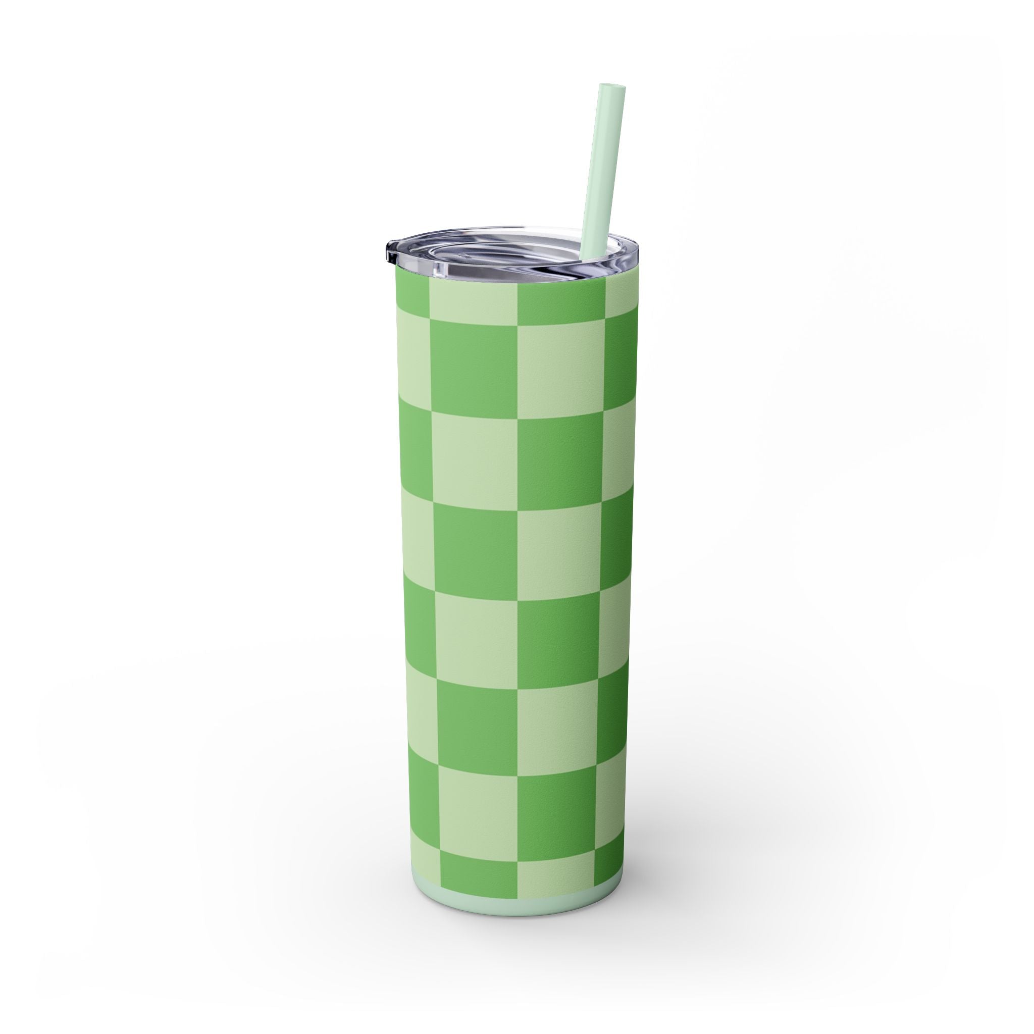 Checkerboard Green Skinny Tumbler with Straw, 20oz, Artsulli - Art is Long, Life is Short, Mug, , , , , , , 