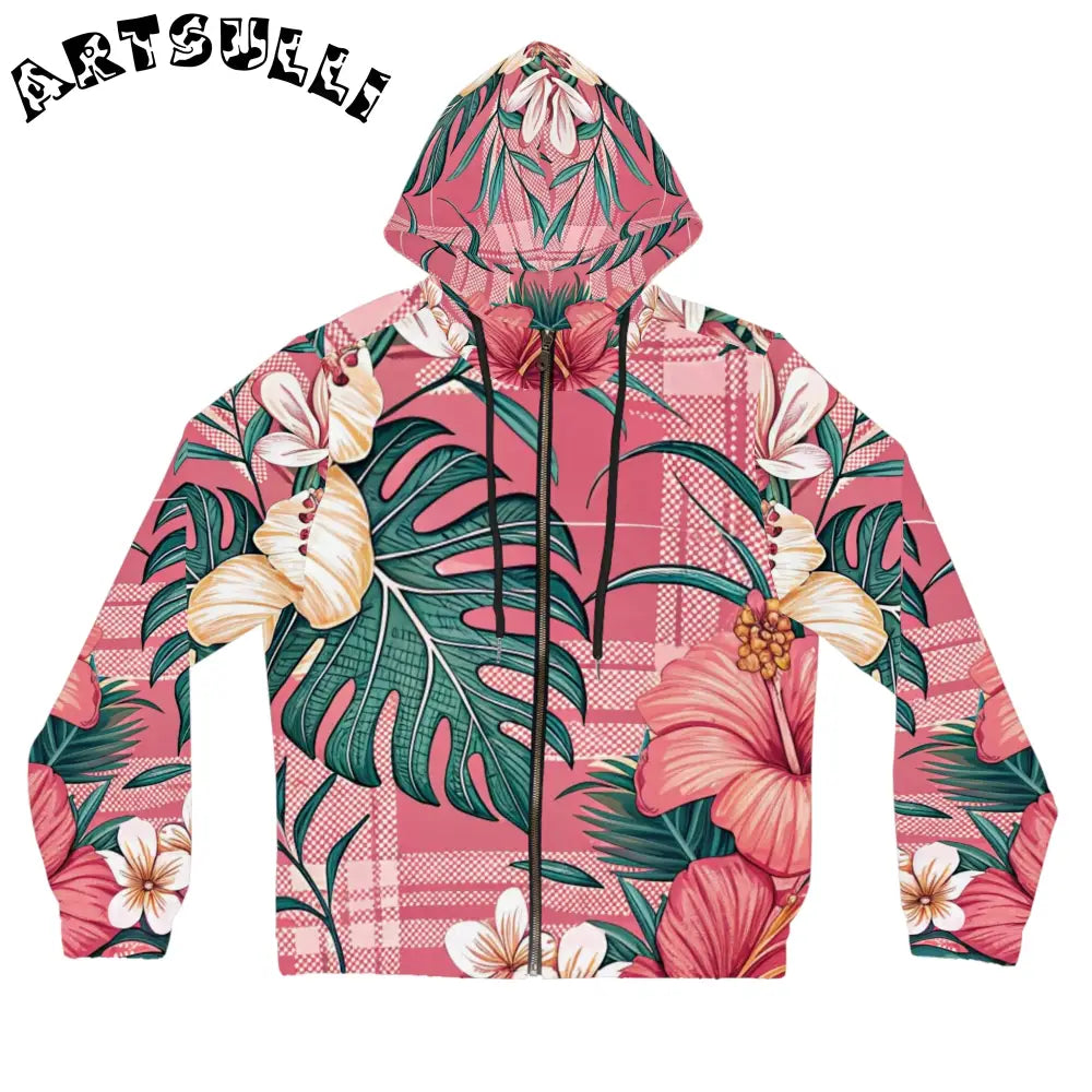 JAKKOUTTHEBXX Plaid x Floral Burgundy Women’s Full-Zip Hoodie (AOP)