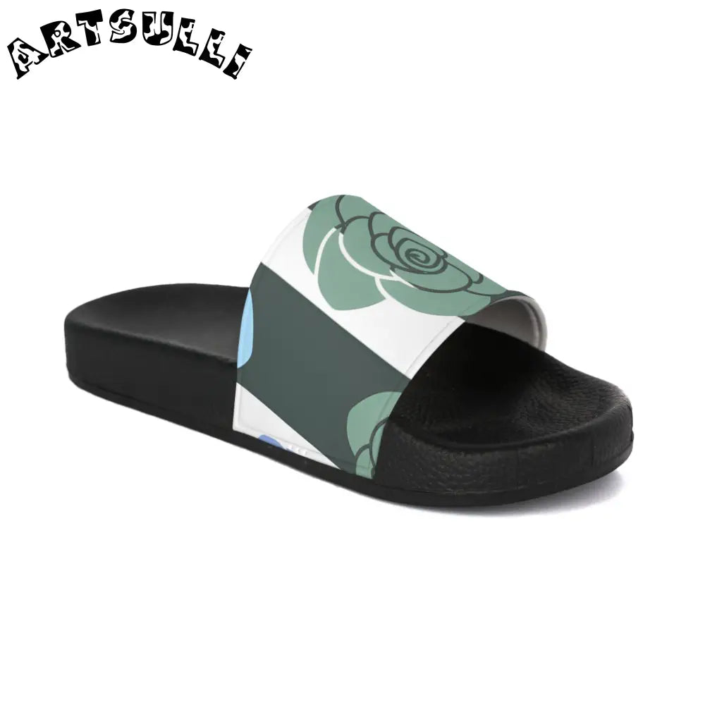 JAKKOUTTHEBXX Stripes x Roses Black and White Men’s Slide Sandals
