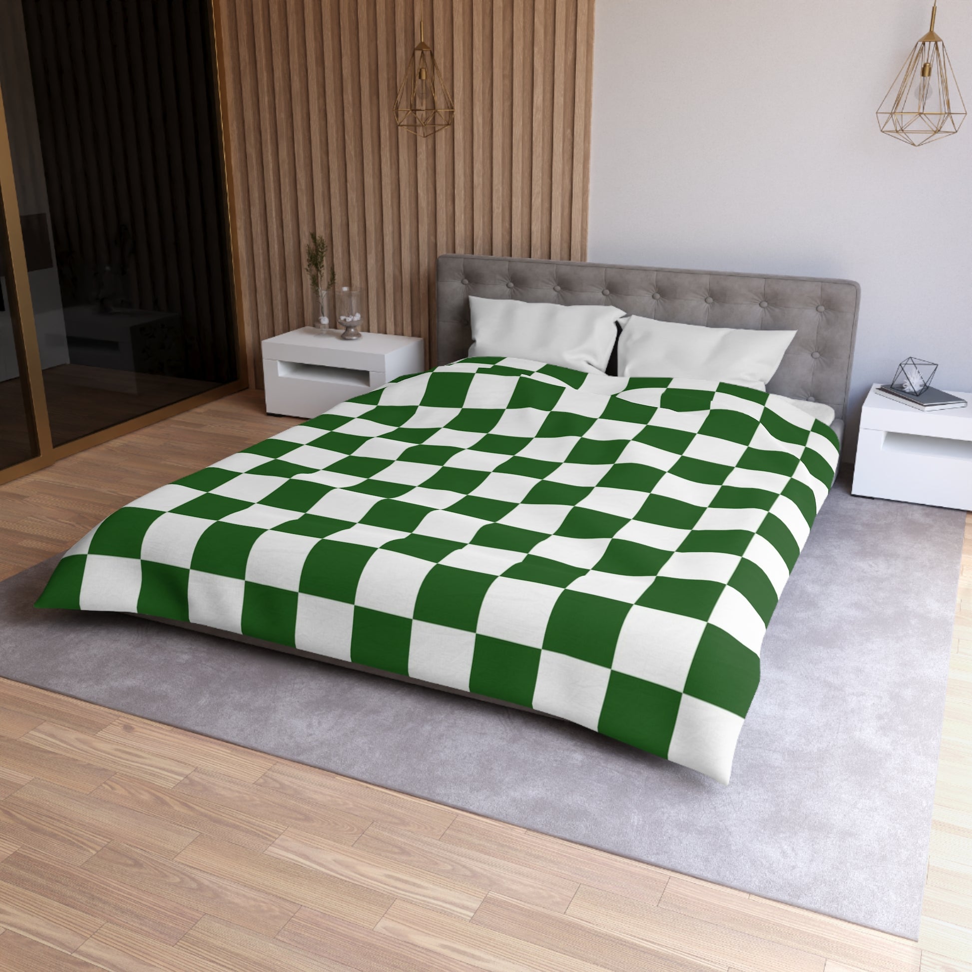 Checkerboard White and Dark Green Microfiber Duvet Cover, Artsulli - Art is Long, Life is Short, Home Decor, , , , , , , 