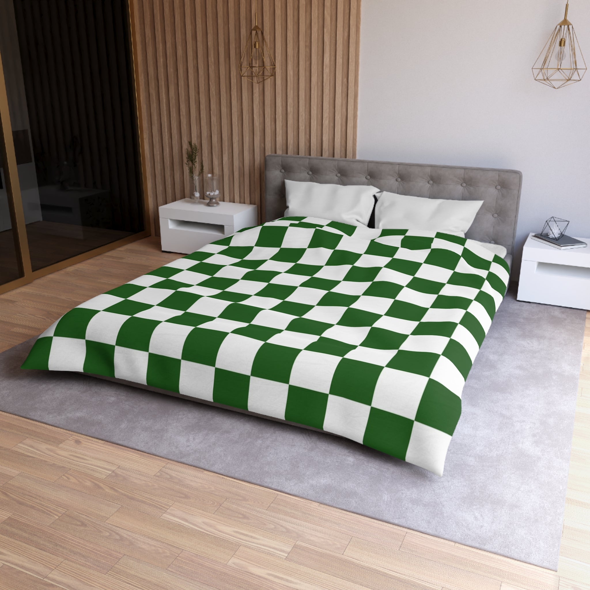 Checkerboard White and Dark Green Microfiber Duvet Cover, Artsulli - Art is Long, Life is Short, Home Decor, , , , , , , 
