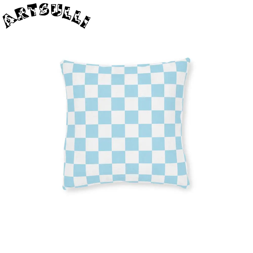 JAKKOUTTHEBXX Checkerboard Sky Blue Square Pillow JAKKOUTTHEBXX