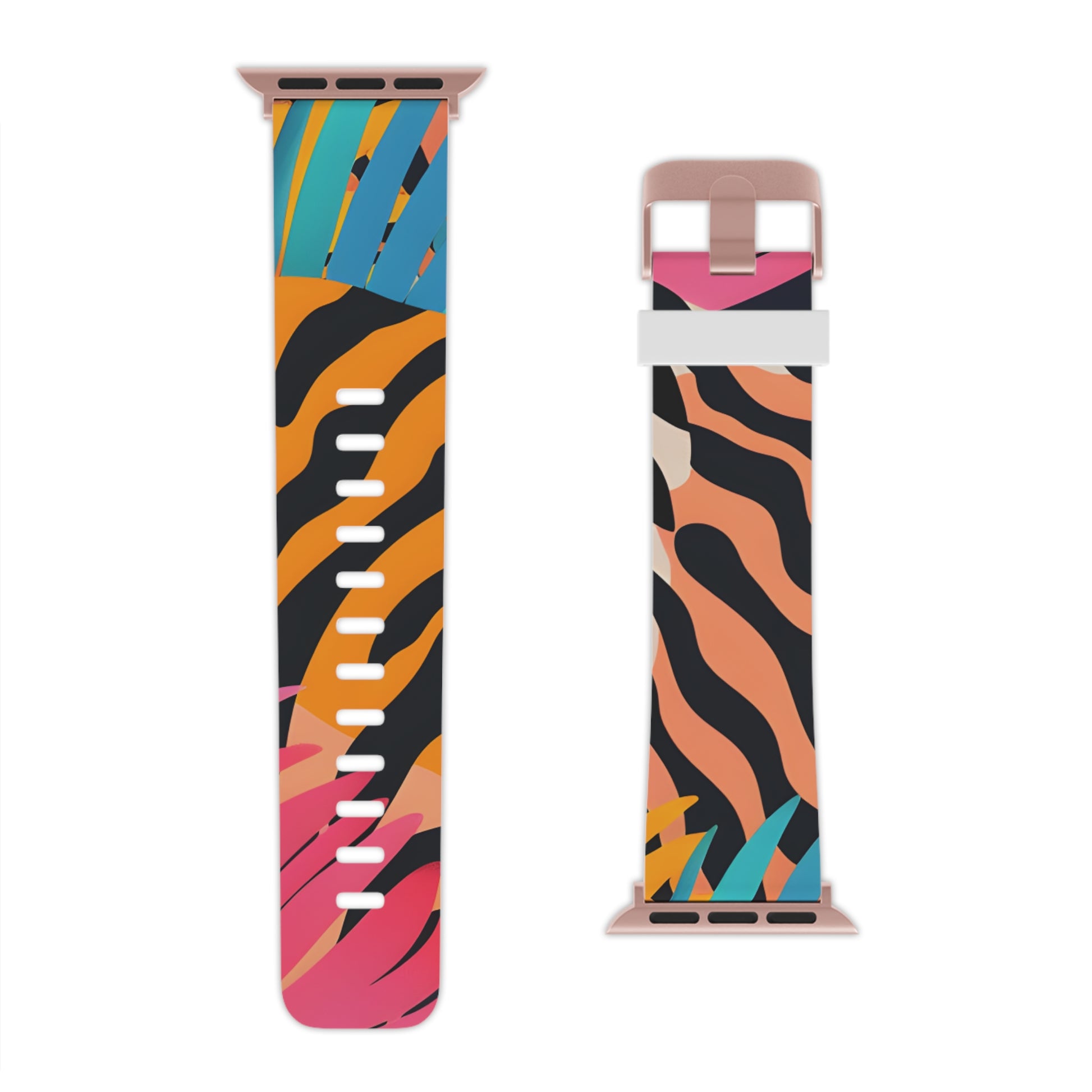 Palm Leaves x Zebra Stripes x Tiger Stripes Orange and Blue  Watch Band for Apple Watch, Artsulli - Art is Long, Life is Short, Accessories, , , , , , , 