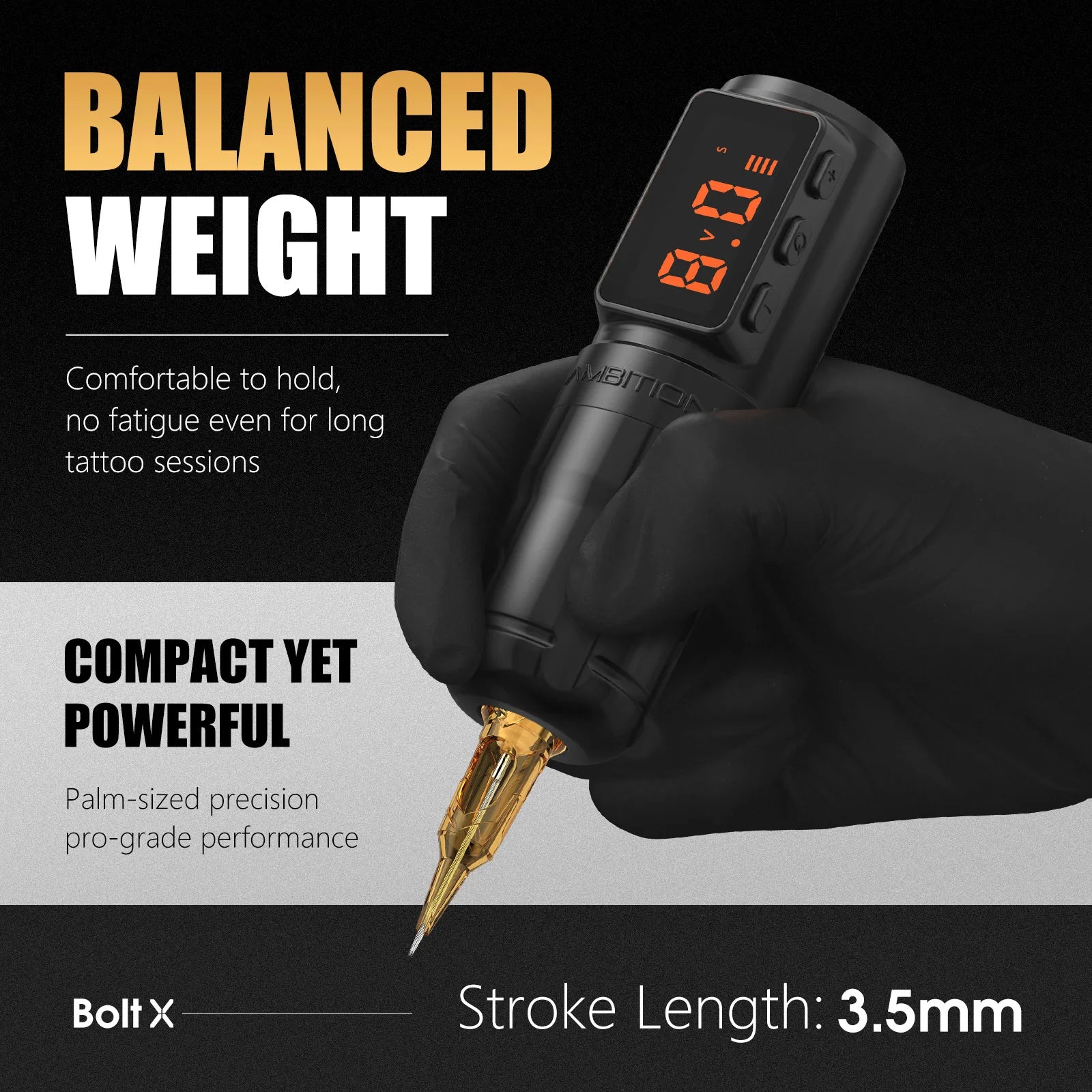 Ambition Bolt-X 1600mAh Coreless Motor Tattoo Machine Pen Wireless Power Supply Permanent Makeup Direct Drive Tattoo Gun For Art