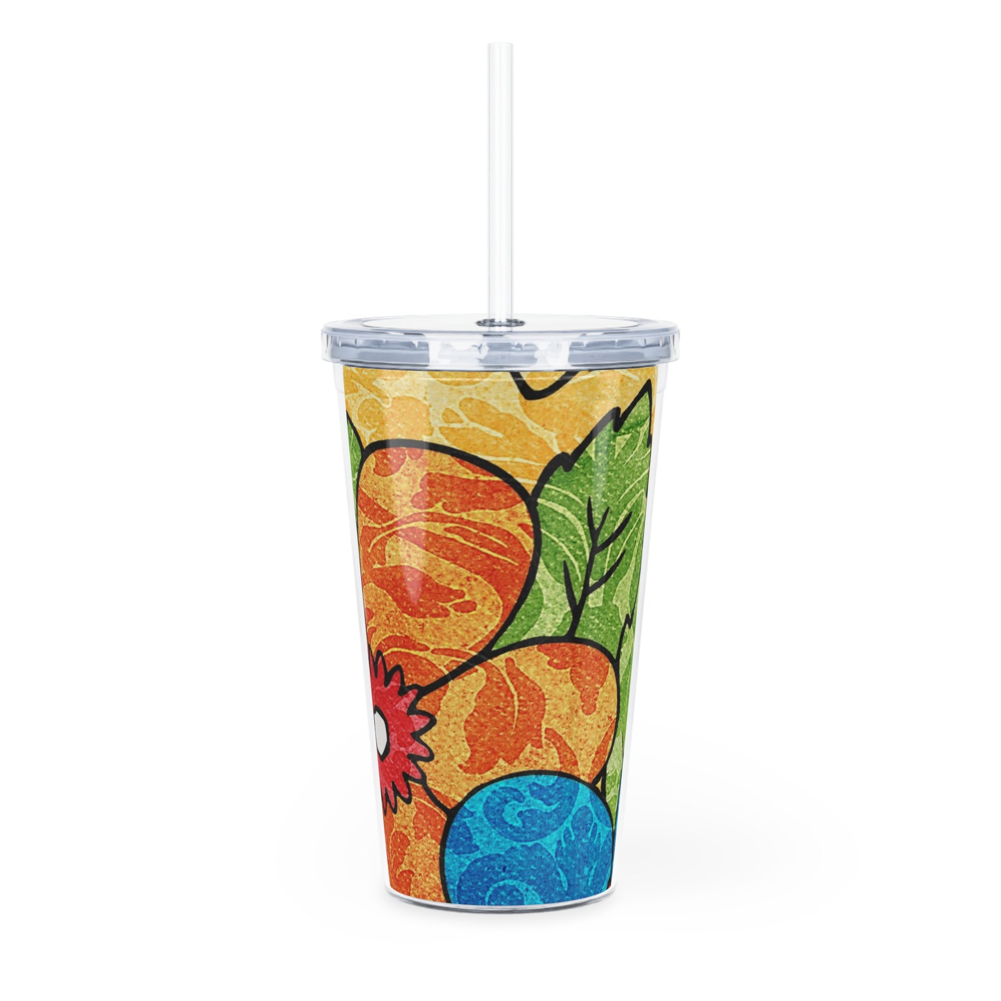 Groovy Yellow Floral Kl Plastic Tumbler with Straw, Artsulli - Art is Long, Life is Short, Mug, , , , , , , 