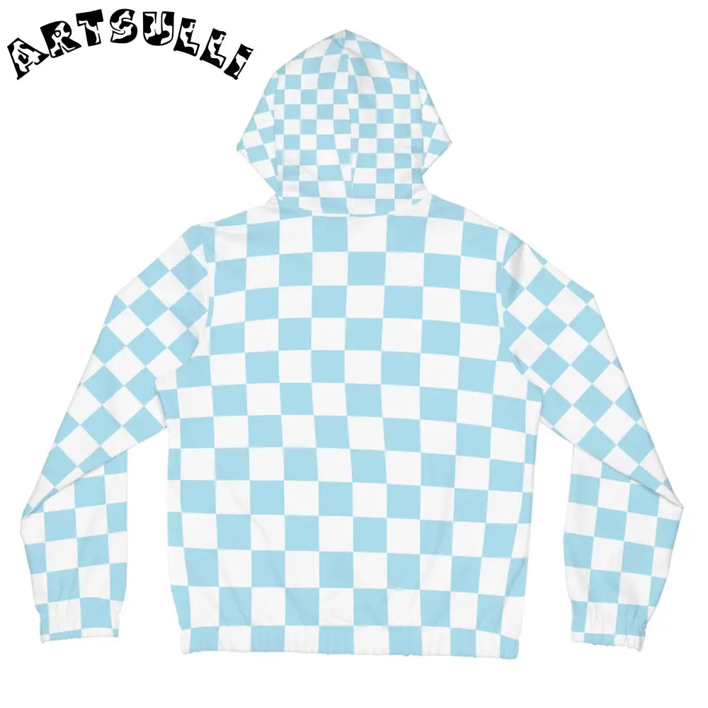 JAKKOUTTHEBXX Checkerboard Sky Blue Women’s Full-Zip Hoodie (AOP)