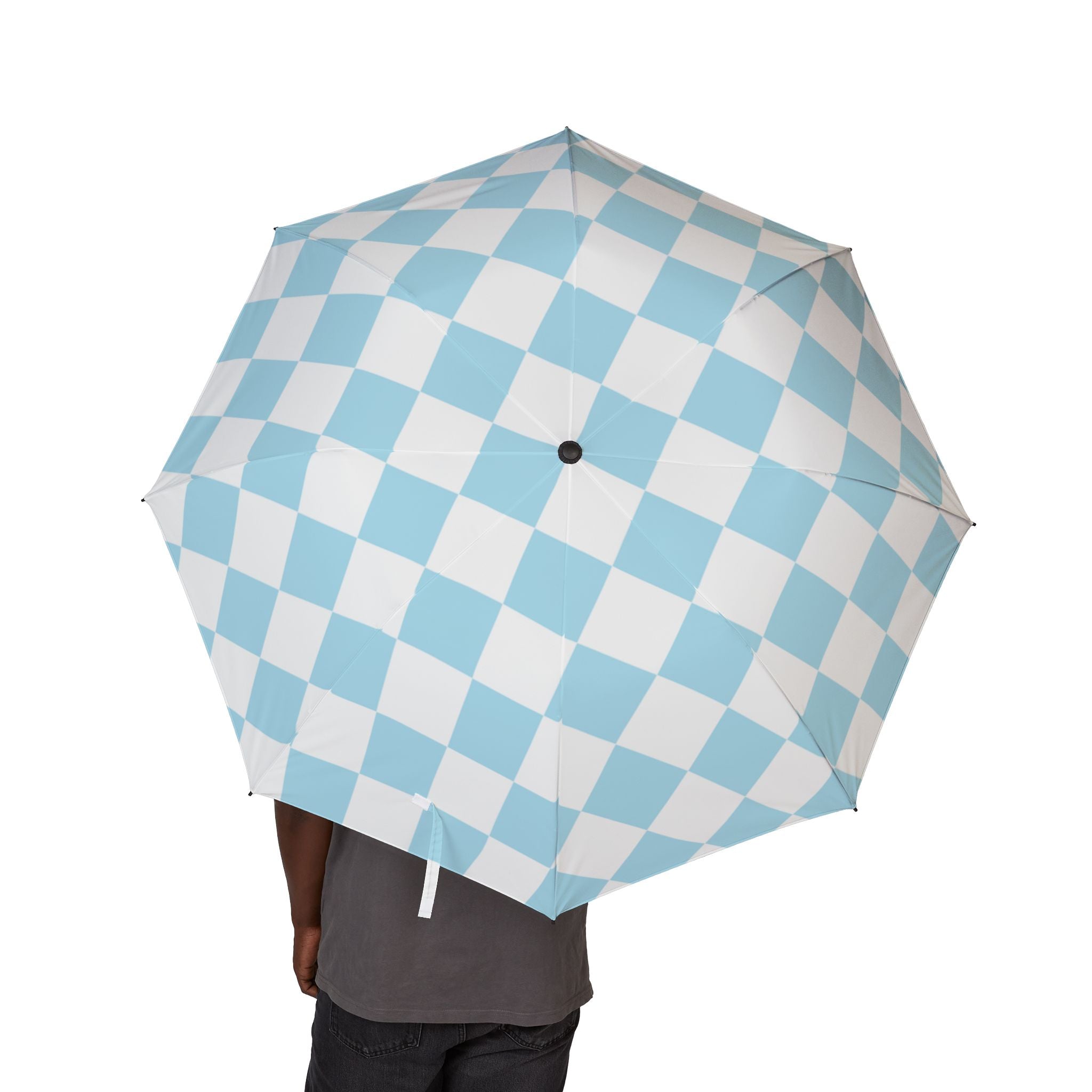 Checkerboard Sky Blue Semi-Automatic Foldable Umbrella, Artsulli - Art is Long, Life is Short, Accessories, , , , , , , 