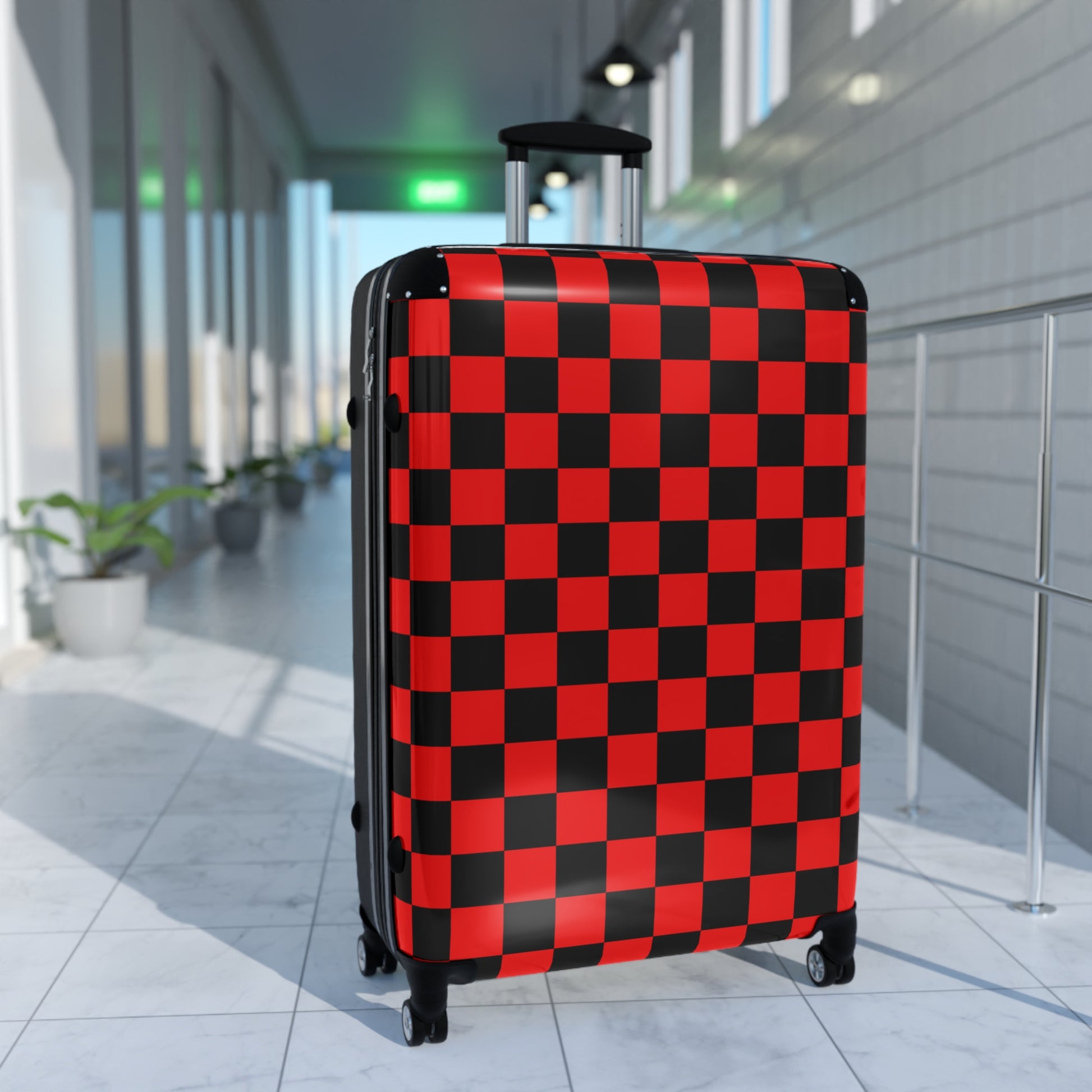 Checkerboard Red and Black Suitcase, Artsulli - Art is Long, Life is Short, Bags, , , , , , , 