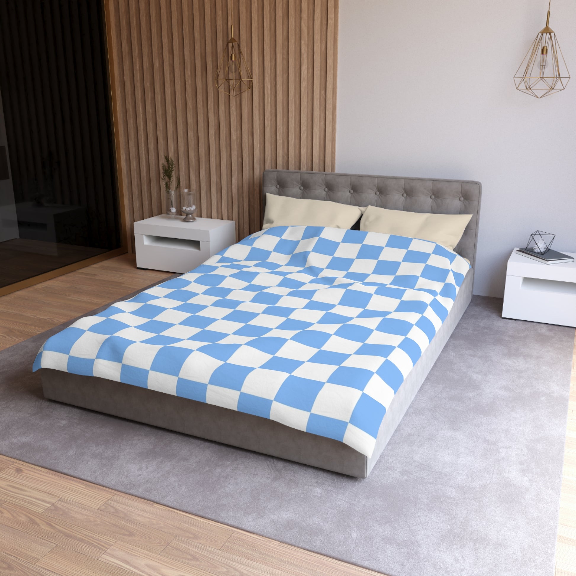 Checkerboard White and Light Blue Microfiber Duvet Cover, Artsulli - Art is Long, Life is Short, Home Decor, , , , , , , 