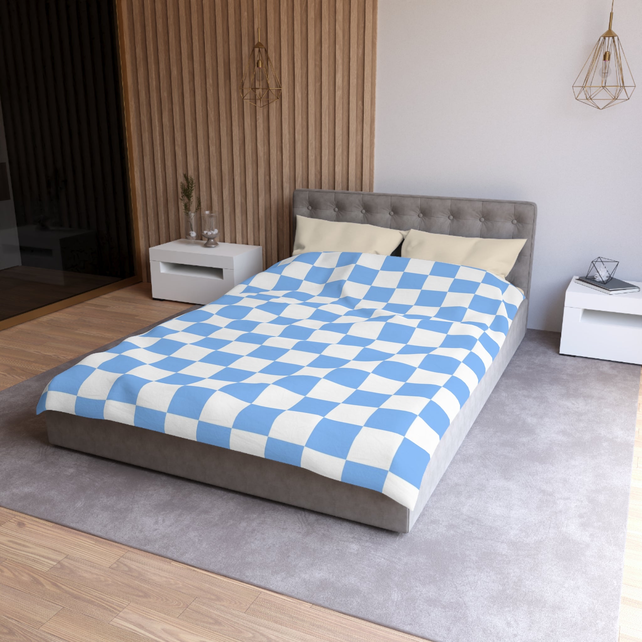 Checkerboard White and Light Blue Microfiber Duvet Cover, Artsulli - Art is Long, Life is Short, Home Decor, , , , , , , 
