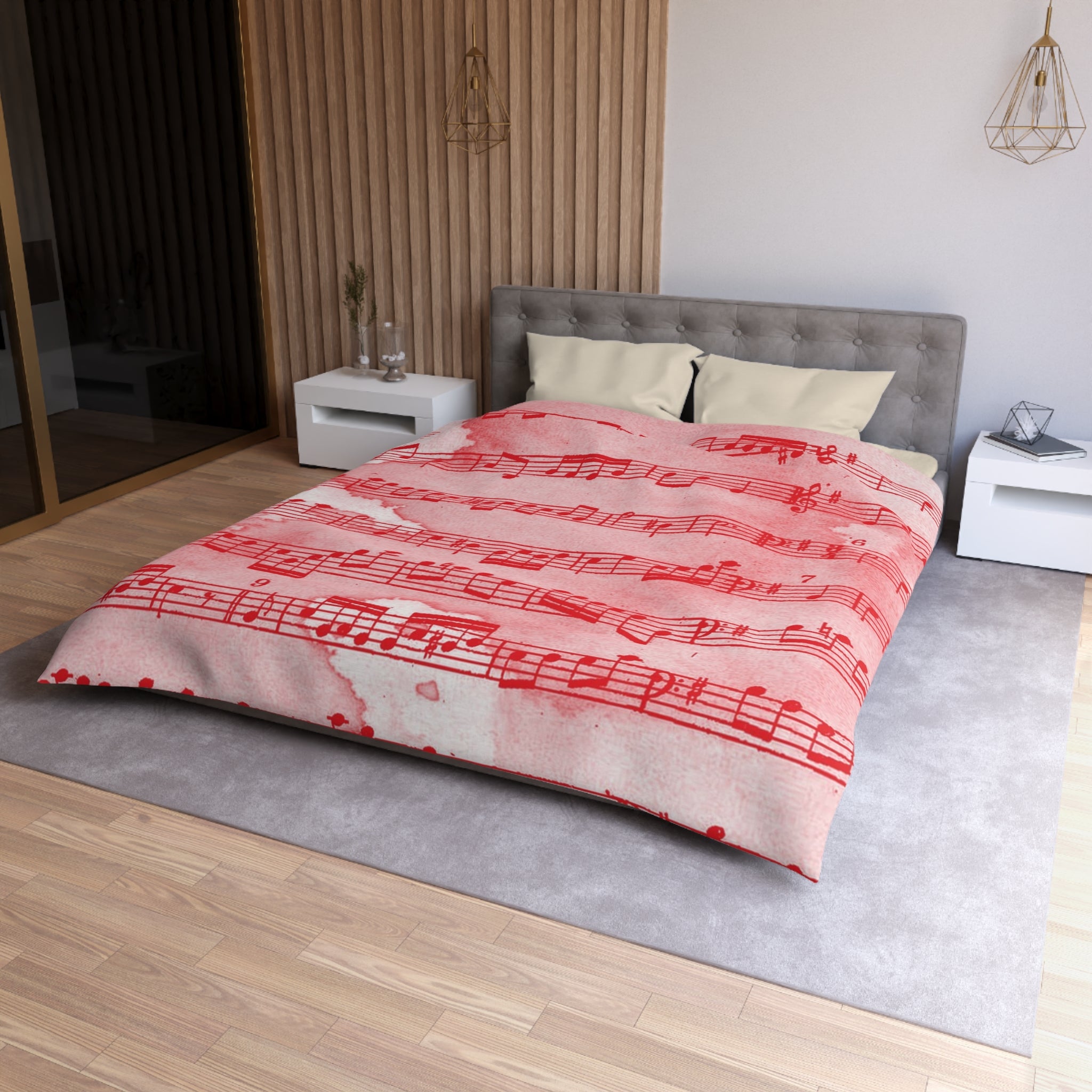 Drip Spill Type Beat Sheet Music Red Microfiber Duvet Cover, Artsulli - Art is Long, Life is Short, Home Decor, , , , , , , 