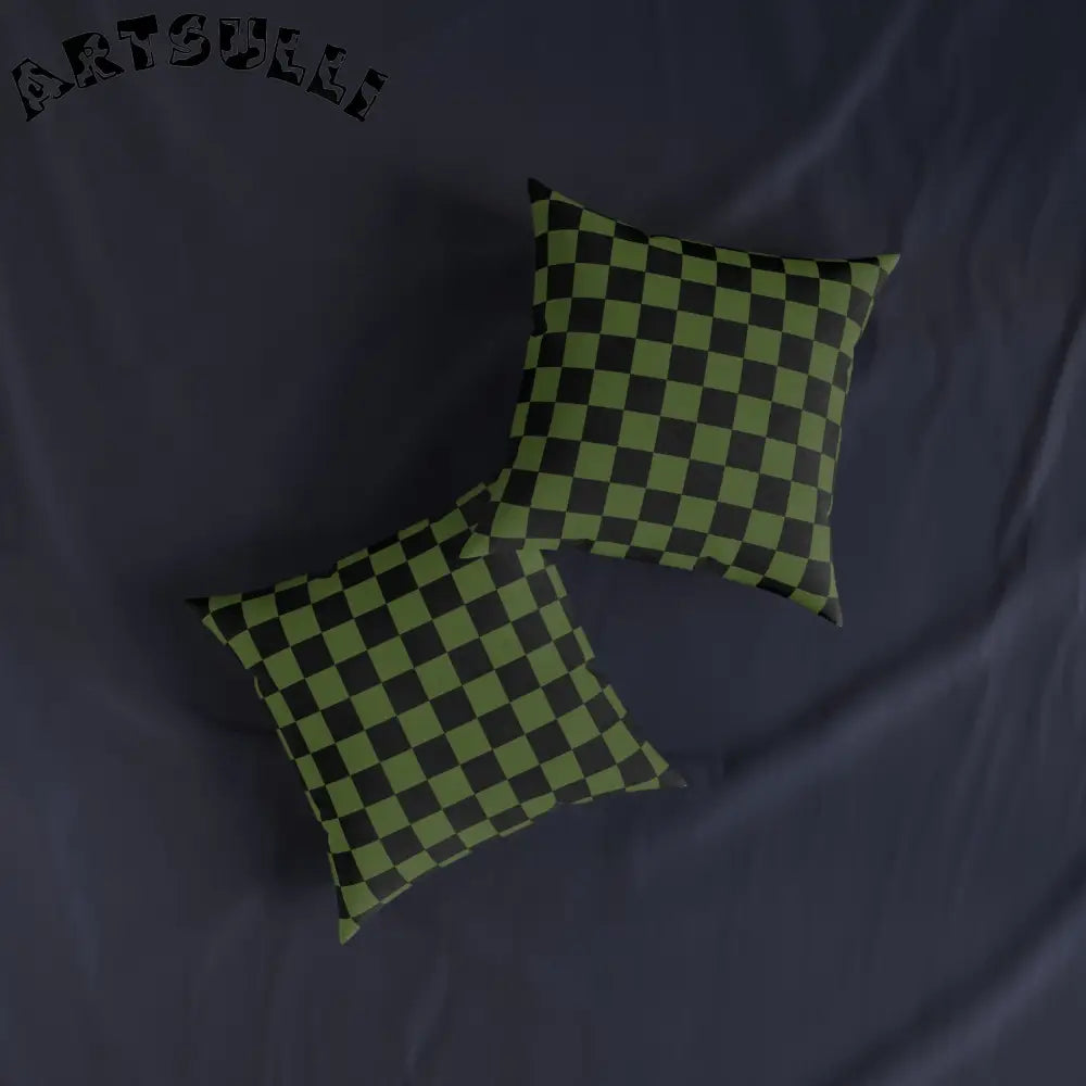 JAKKOUTTHEBXX Checkerboard Olive Green and Black Square Pillow