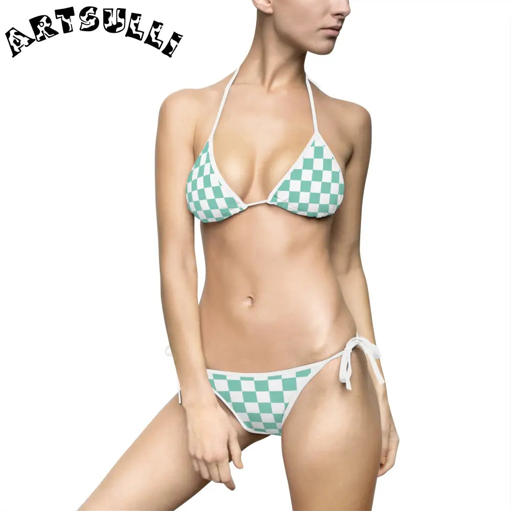 JAKKOUTTHEBXX Checkerboard Light Green Women’s Bikini Swimsuit (AOP)