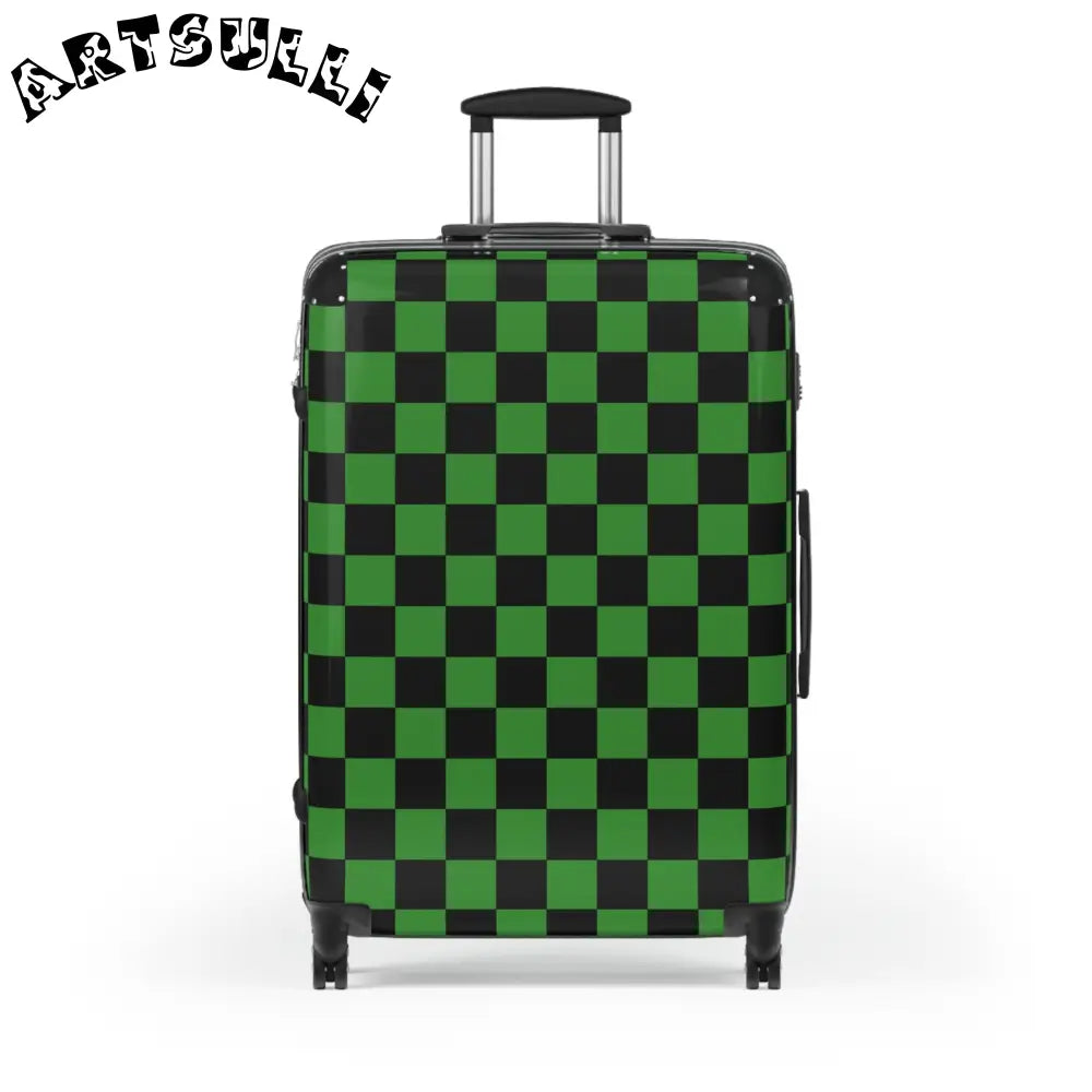 JAKKOUTTHEBXX Checkerboard Green and Black Suitcase JAKKOUTTHEBXX