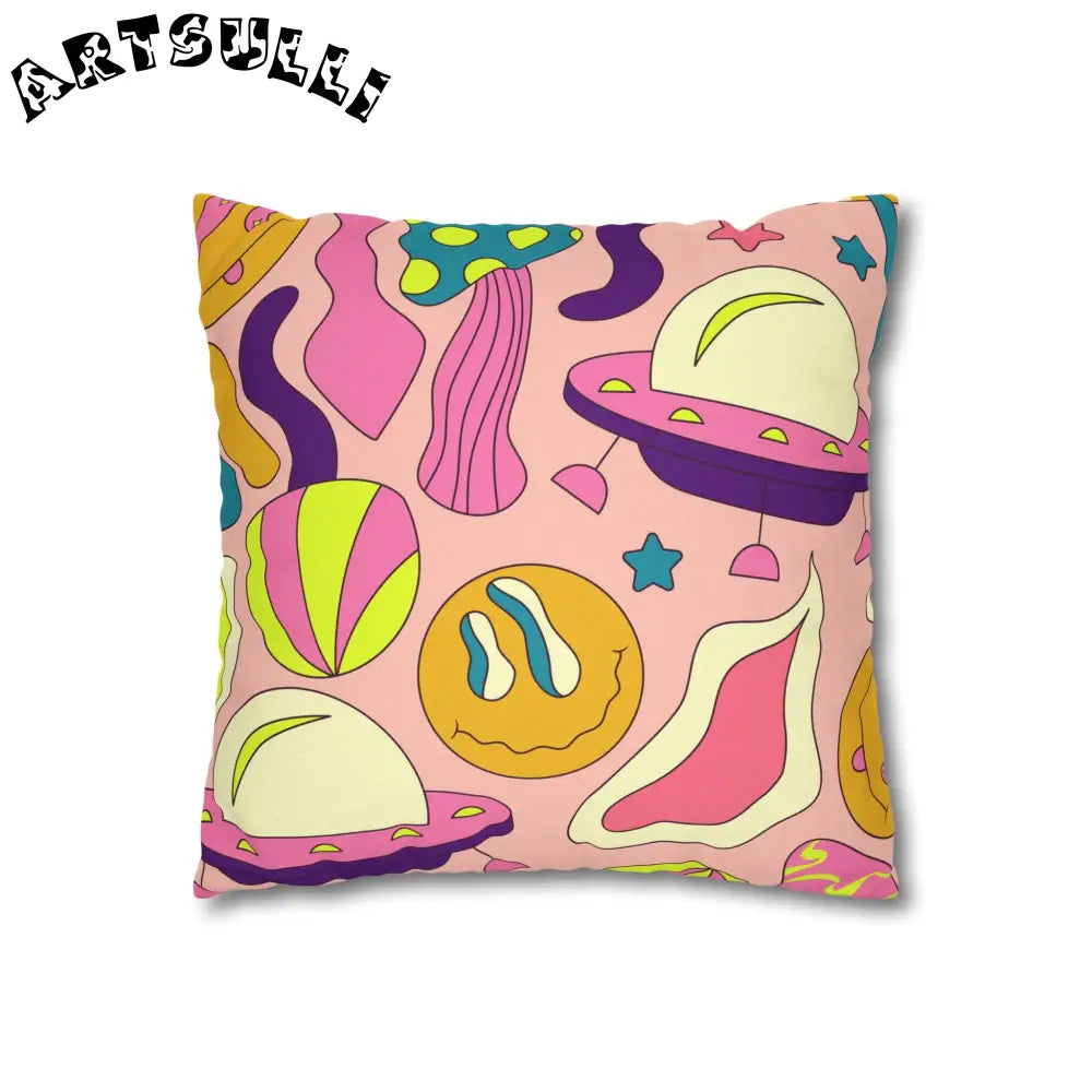 JAKKOUTTHEBXX Trippy Spaceships Pink Spun Polyester Square