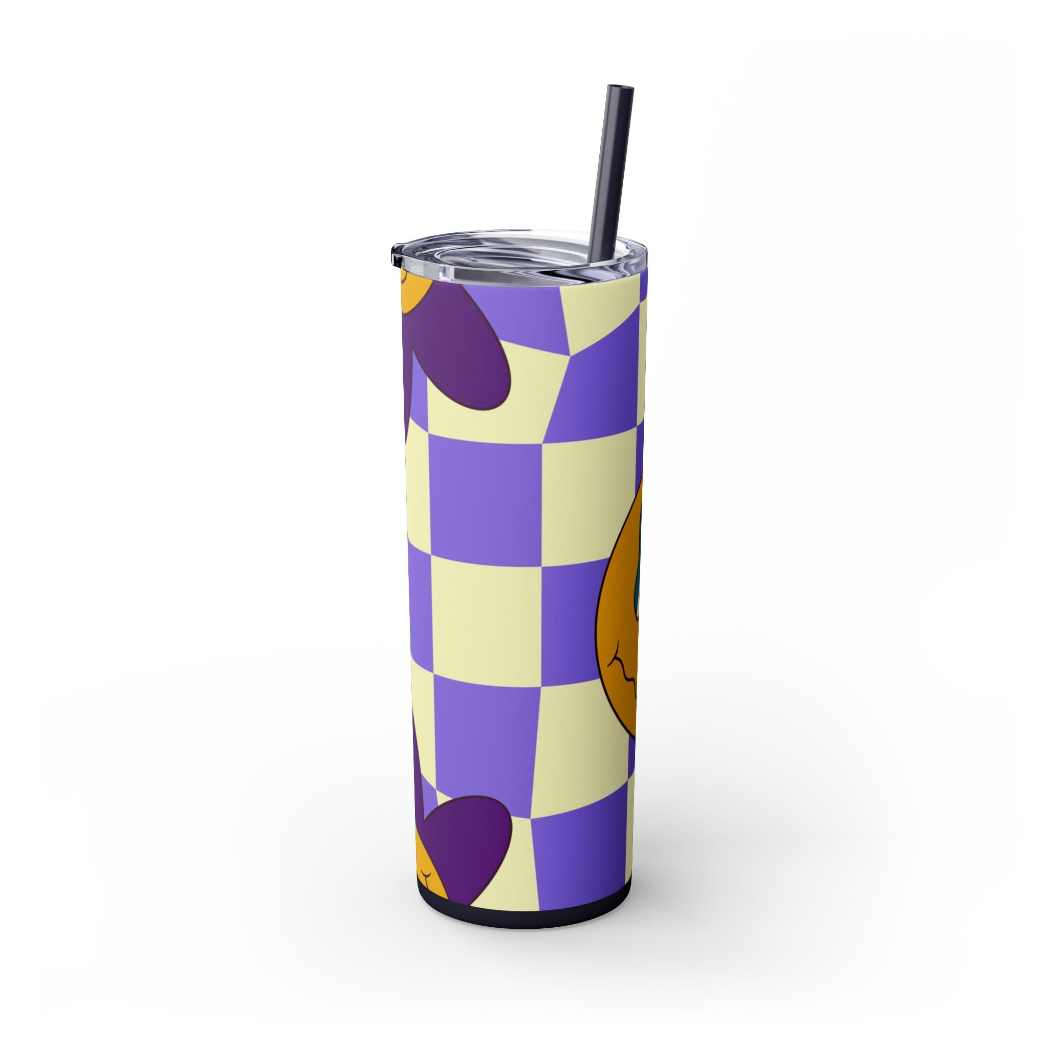 Trippy Flower Power Motifs Rave Garden Grins Skinny Tumbler with Straw, 20oz, Artsulli - Art is Long, Life is Short, Mug, , , , , , , 