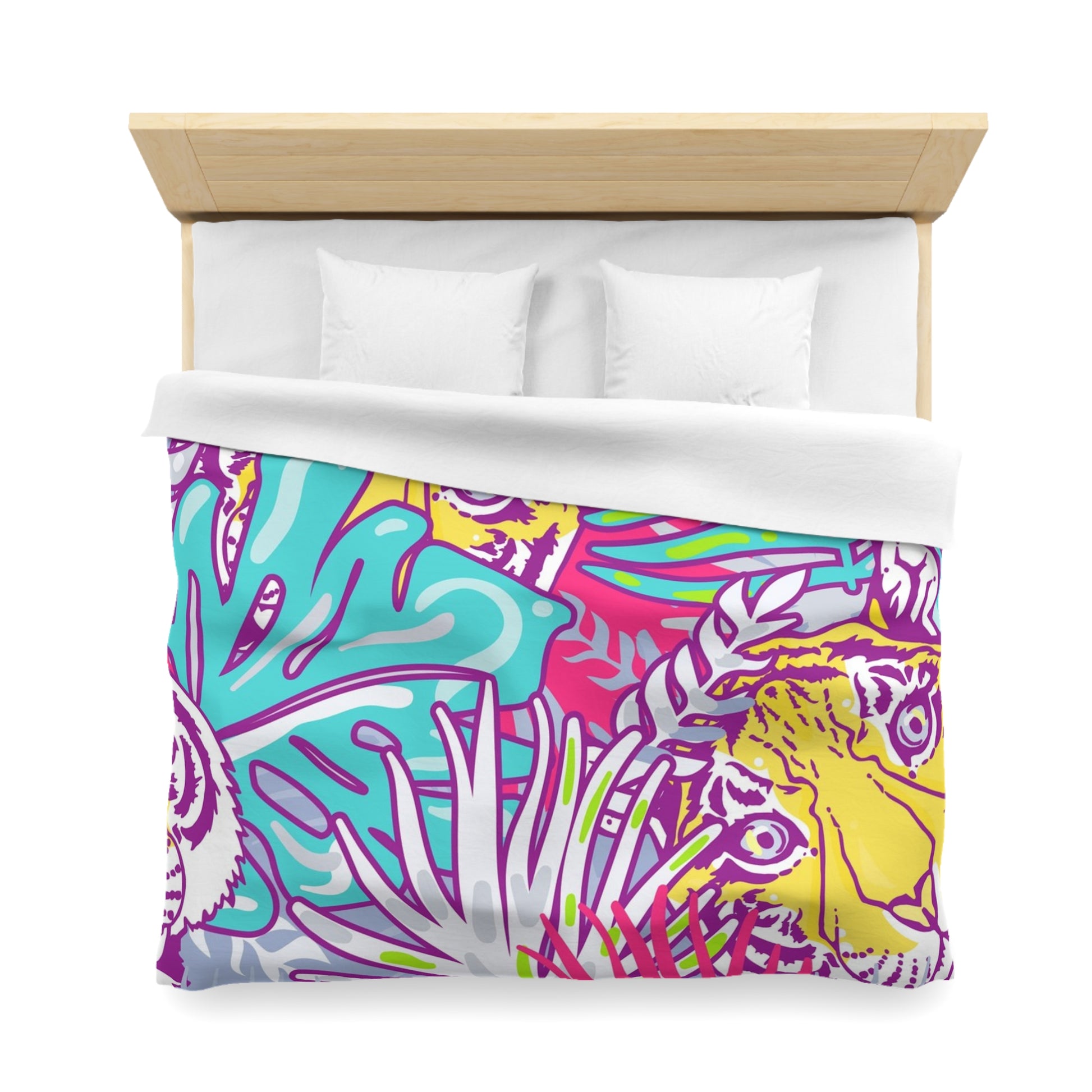 Tropical Floral Tigers Torquise and Purple Microfiber Duvet Cover, Artsulli - Art is Long, Life is Short, Home Decor, , , , , , , 
