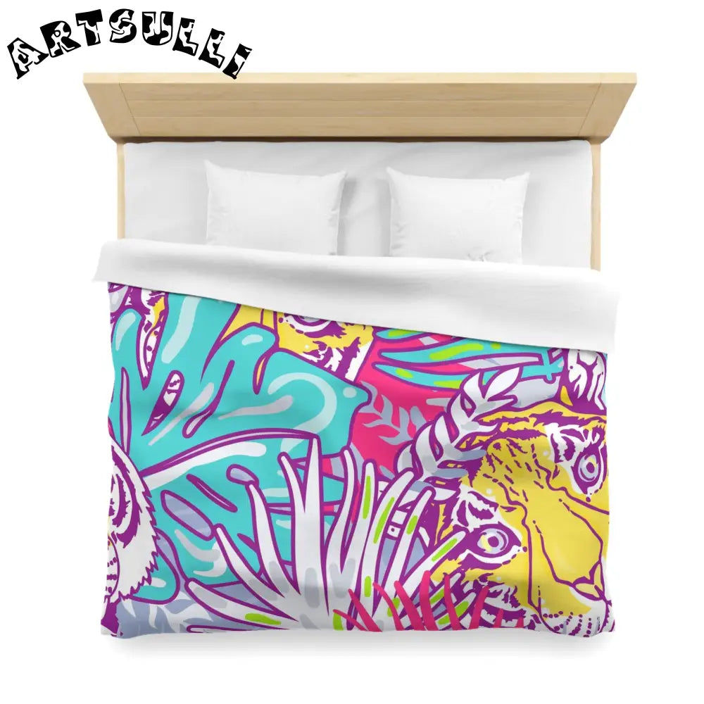 JAKKOUTTHEBXX Tropical Floral Tigers Torquise and Purple Microfiber