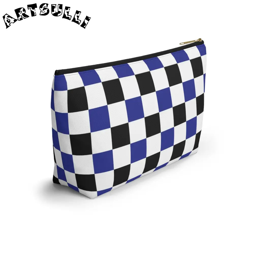 JAKKOUTTHEBXX Checkerboard Blue White and Black Accessory Pouch w
