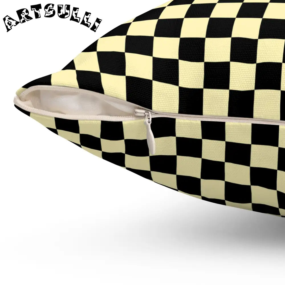 JAKKOUTTHEBXX Checkerboard II Black and Yellow Spun Polyester Square