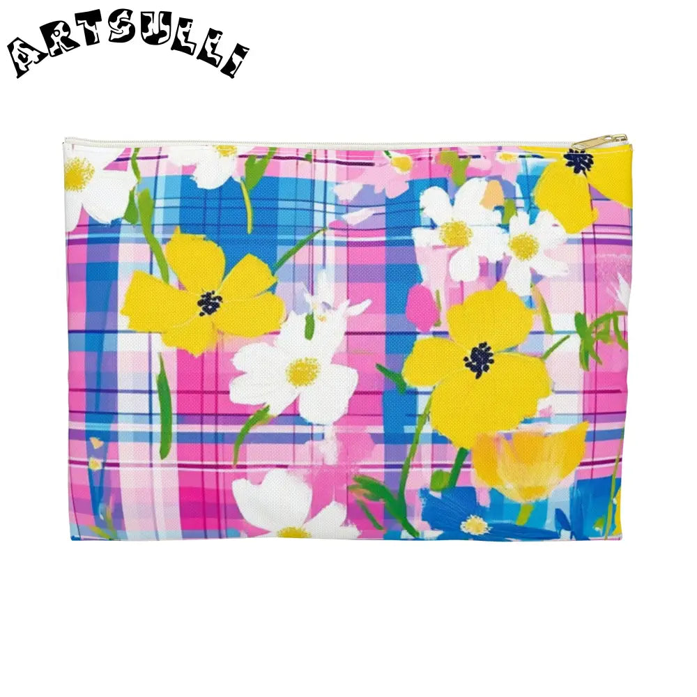 JAKKOUTTHEBXX Plaid Garden Pink and Purple Accessory Pouch