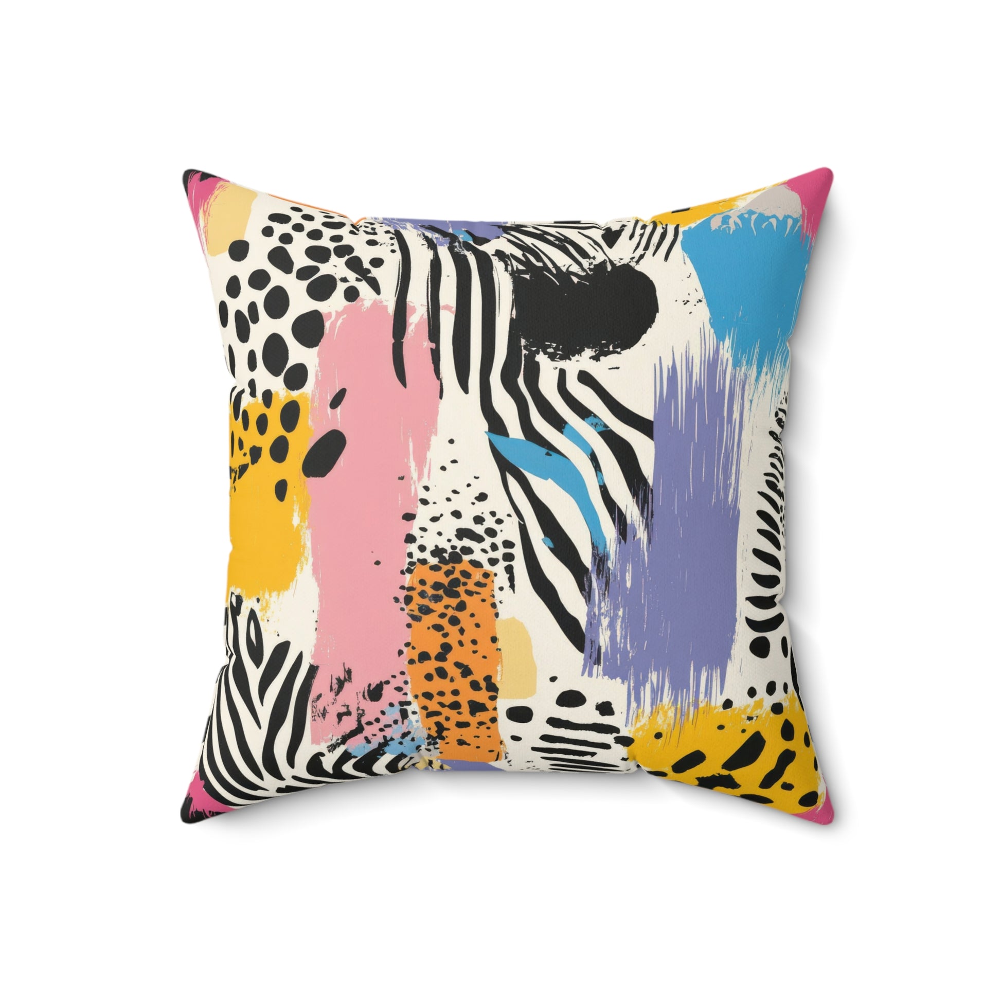 Animal Print x Paint Brush Strokes Multi-Color Spun Polyester Square Pillow, Artsulli - Art is Long, Life is Short, Home Decor, Size, 18" × 18", , , , , 22539540916532