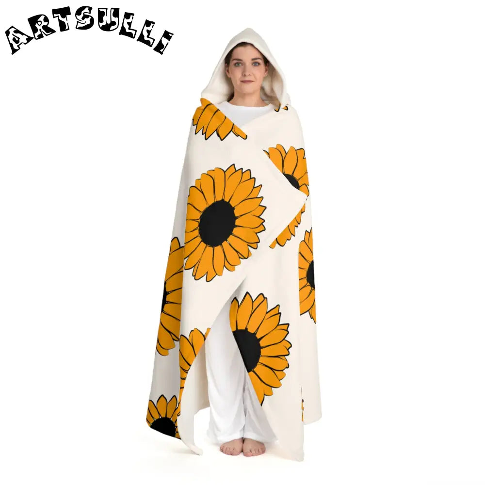 JAKKOUTTHEBXX Sunflowers Hooded Sherpa Fleece Blanket JAKKOUTTHEBXX