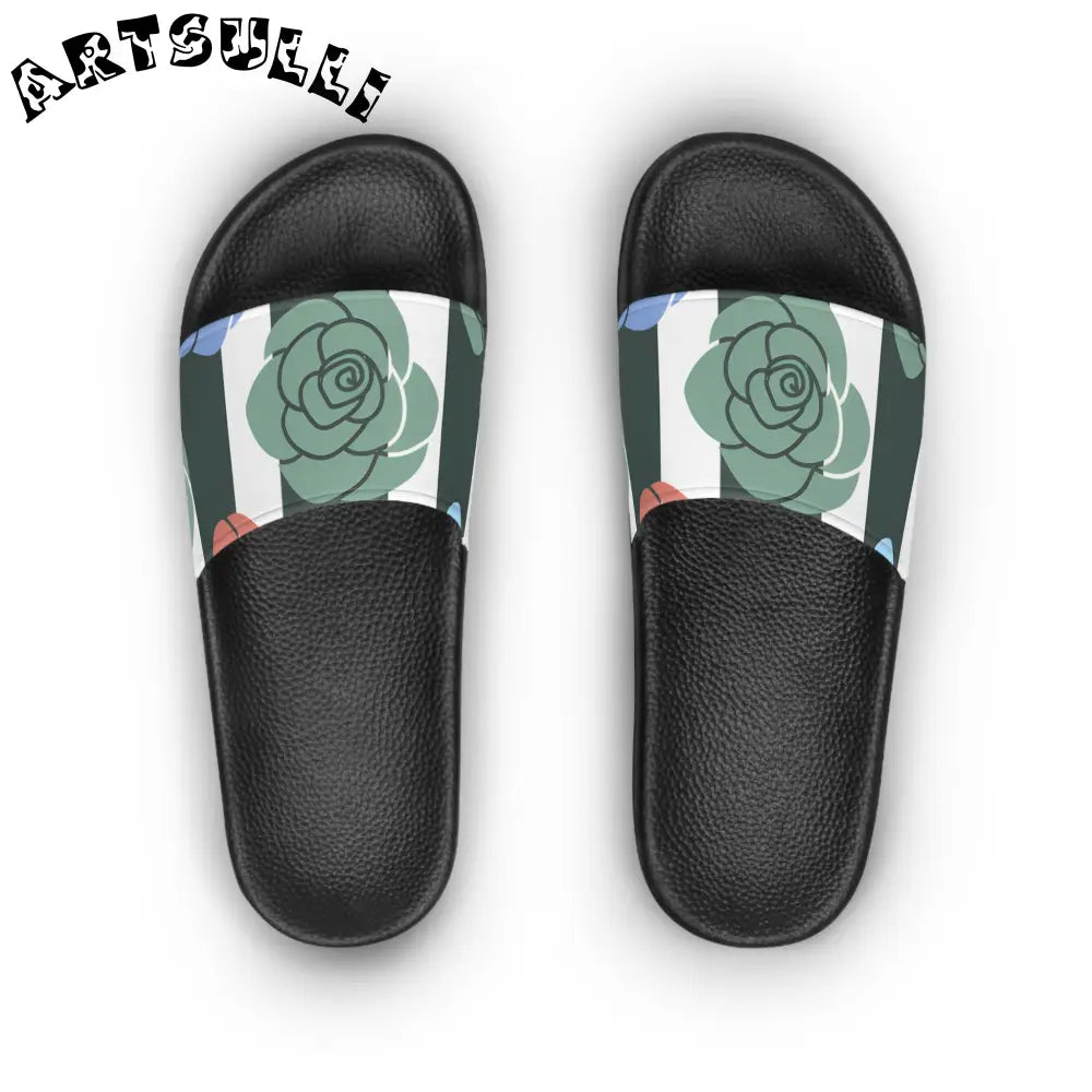 JAKKOUTTHEBXX Stripes x Roses Black and White Women’s Slide Sandals