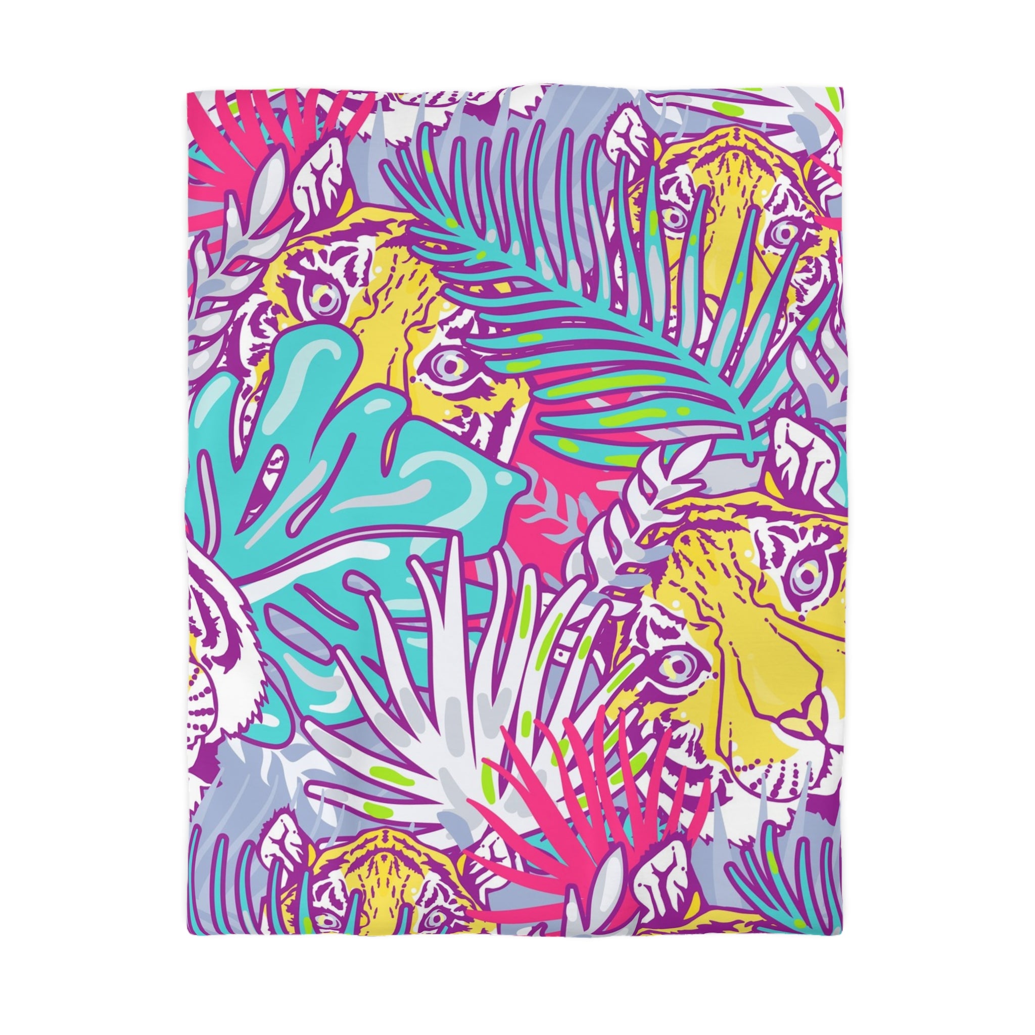 Tropical Floral Tigers Torquise and Purple Microfiber Duvet Cover, Artsulli - Art is Long, Life is Short, Home Decor, Size, Twin, Color, White, , , 14202792240065