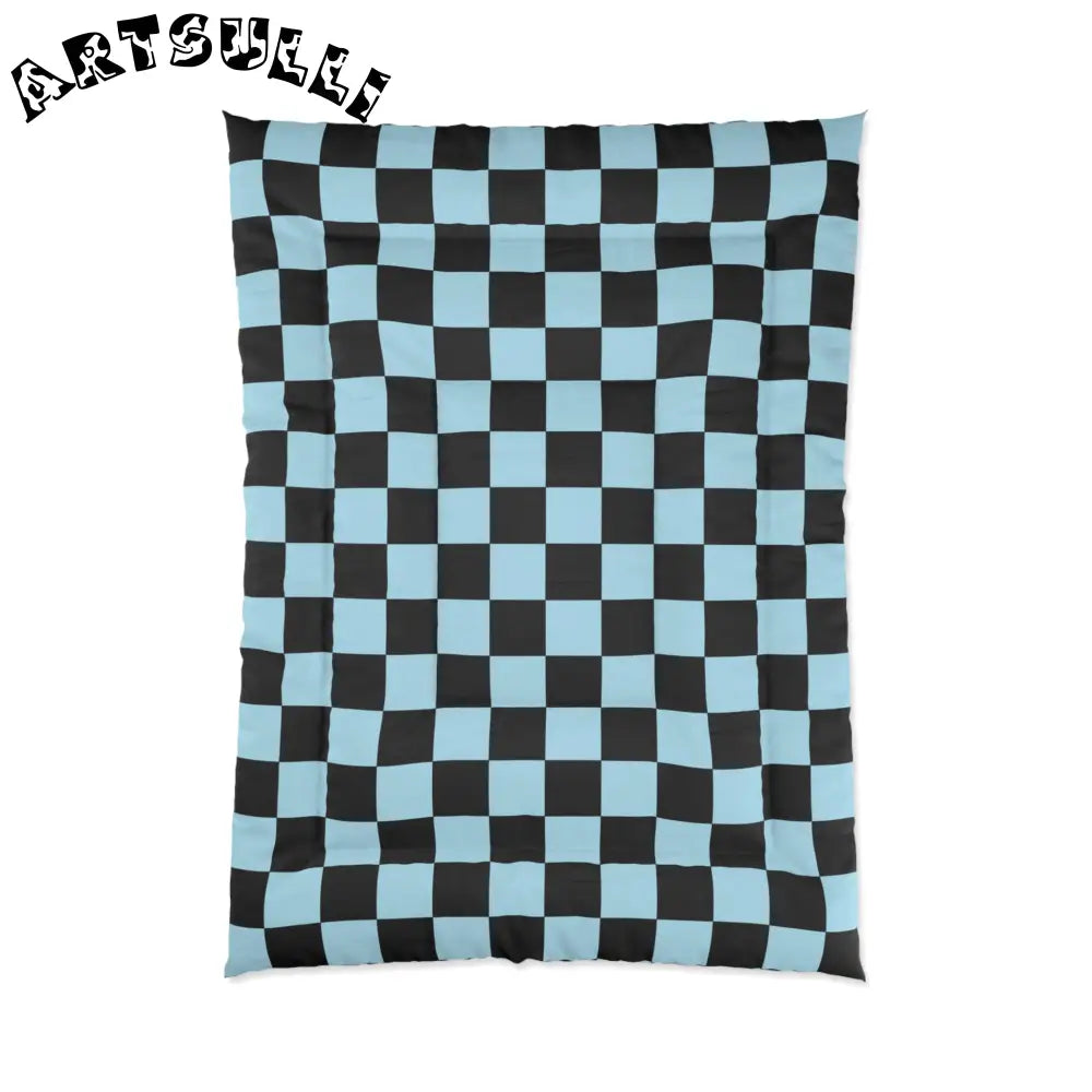 JAKKOUTTHEBXX Checkerboard Black and Blue Comforter JAKKOUTTHEBXX