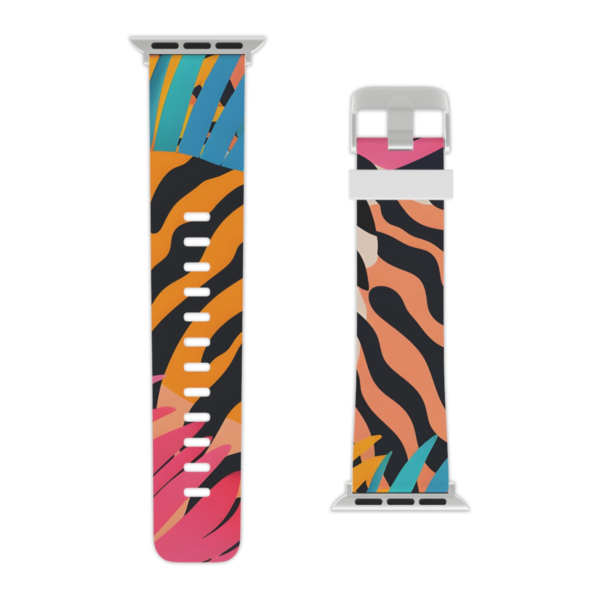 Palm Leaves x Zebra Stripes x Tiger Stripes Orange and Blue  Watch Band for Apple Watch, Artsulli - Art is Long, Life is Short, Accessories, , , , , , , 