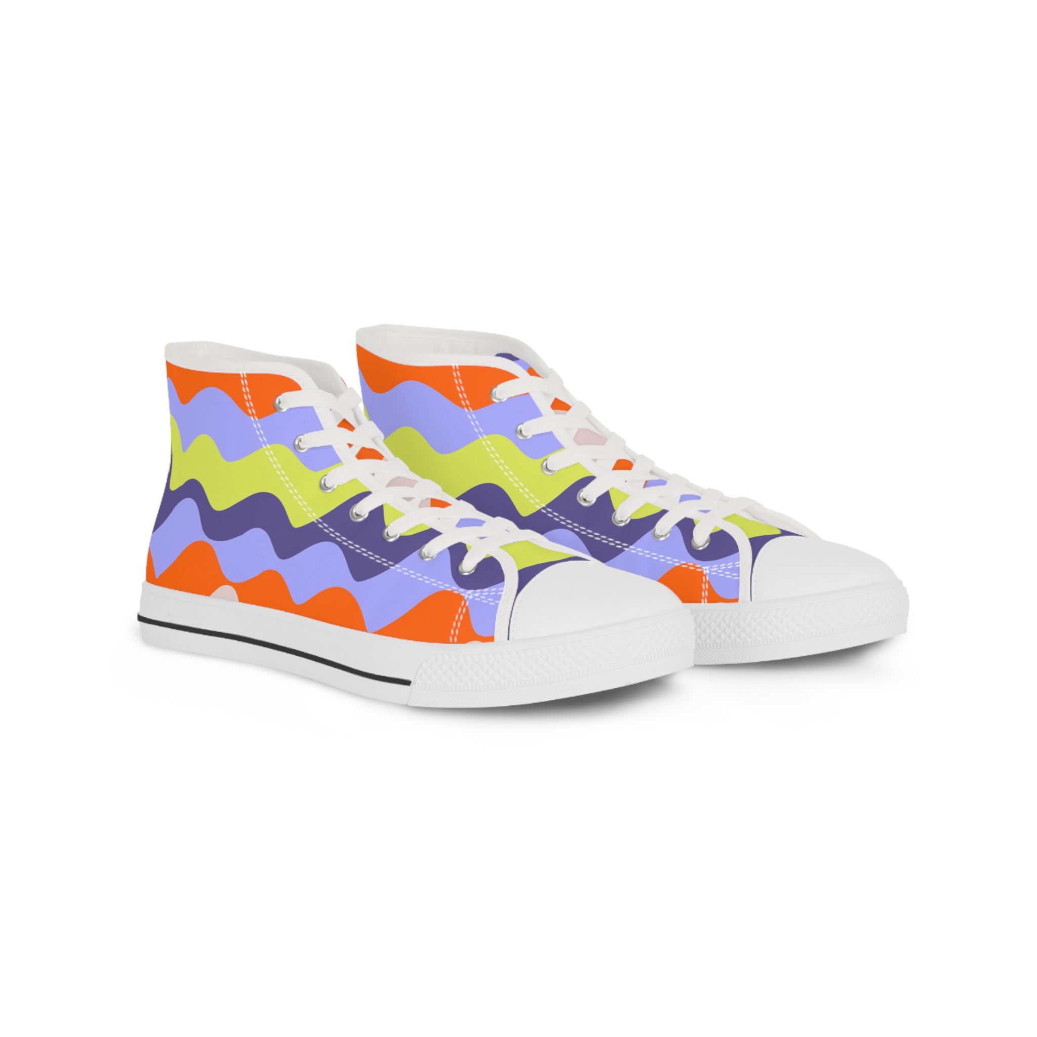 Waves II Red and Blue Men's High Top Sneakers, Artsulli - Art is Long, Life is Short, Shoes, Size, US 5, Color, White sole, , , 32778032671666832948
