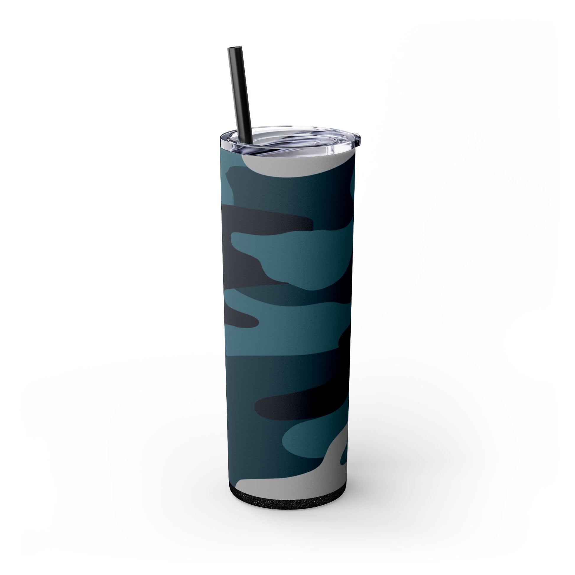 Blue Camouflage Skinny Tumbler with Straw, 20oz, Artsulli - Art is Long, Life is Short, Mug, , , , , , , 