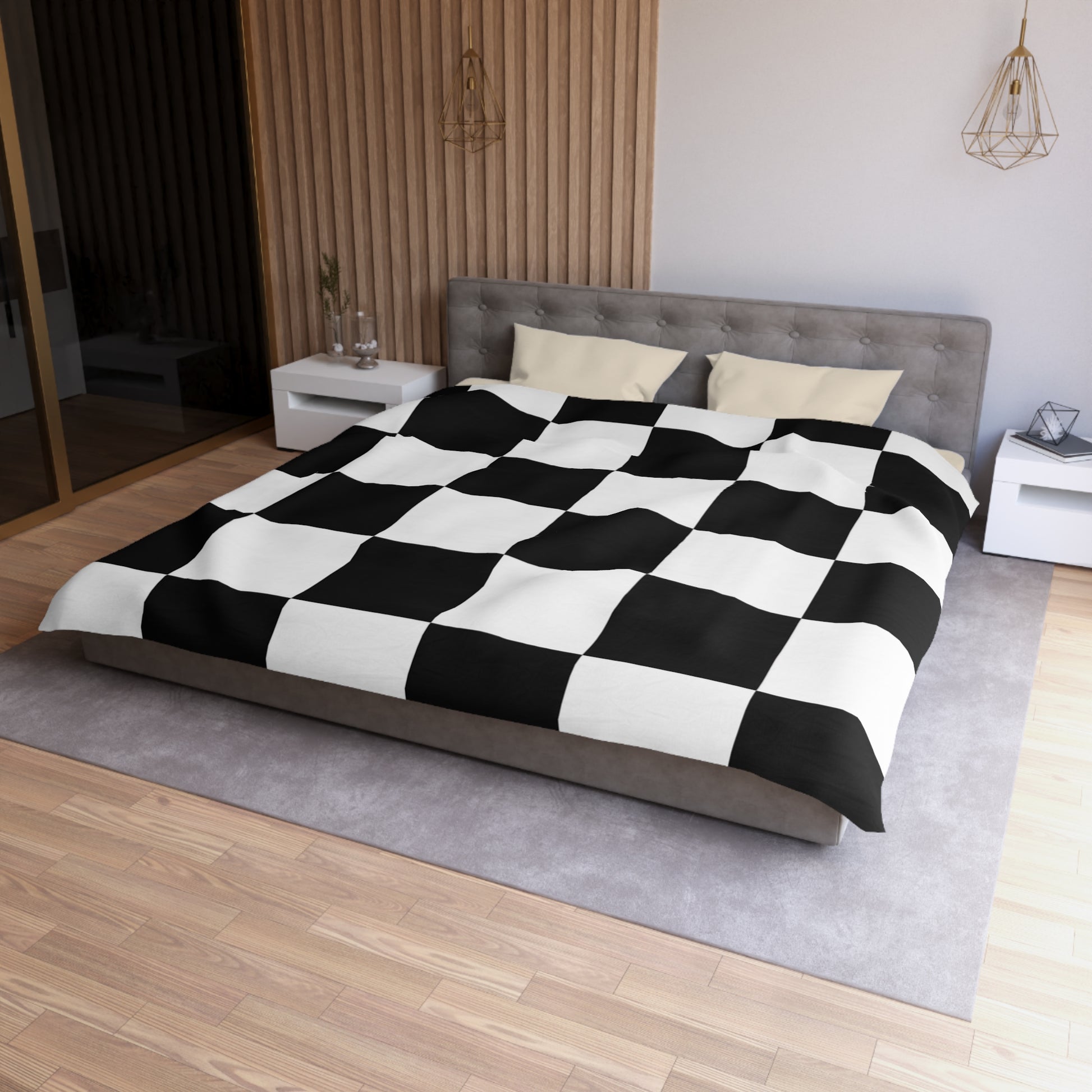 Checkerboard Black and White Microfiber Duvet Cover, Artsulli - Art is Long, Life is Short, Home Decor, , , , , , , 