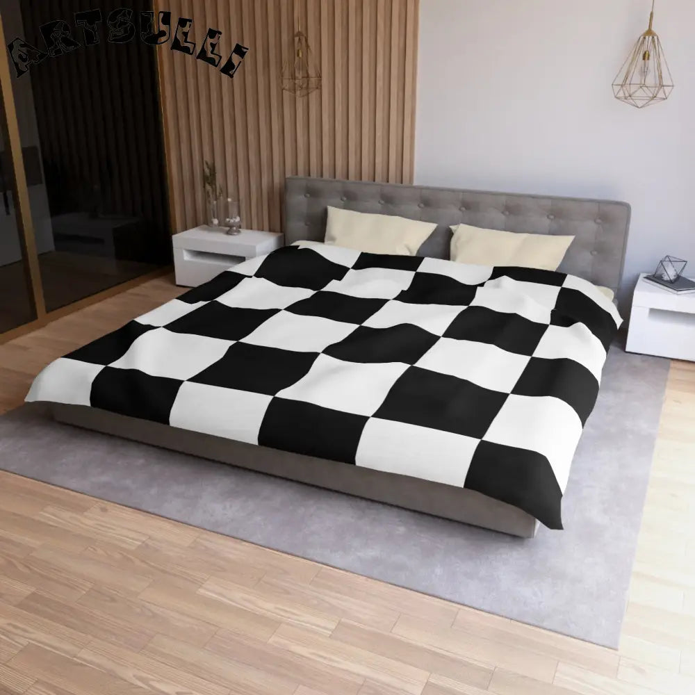 JAKKOUTTHEBXX Checkerboard Black and White Microfiber Duvet Cover