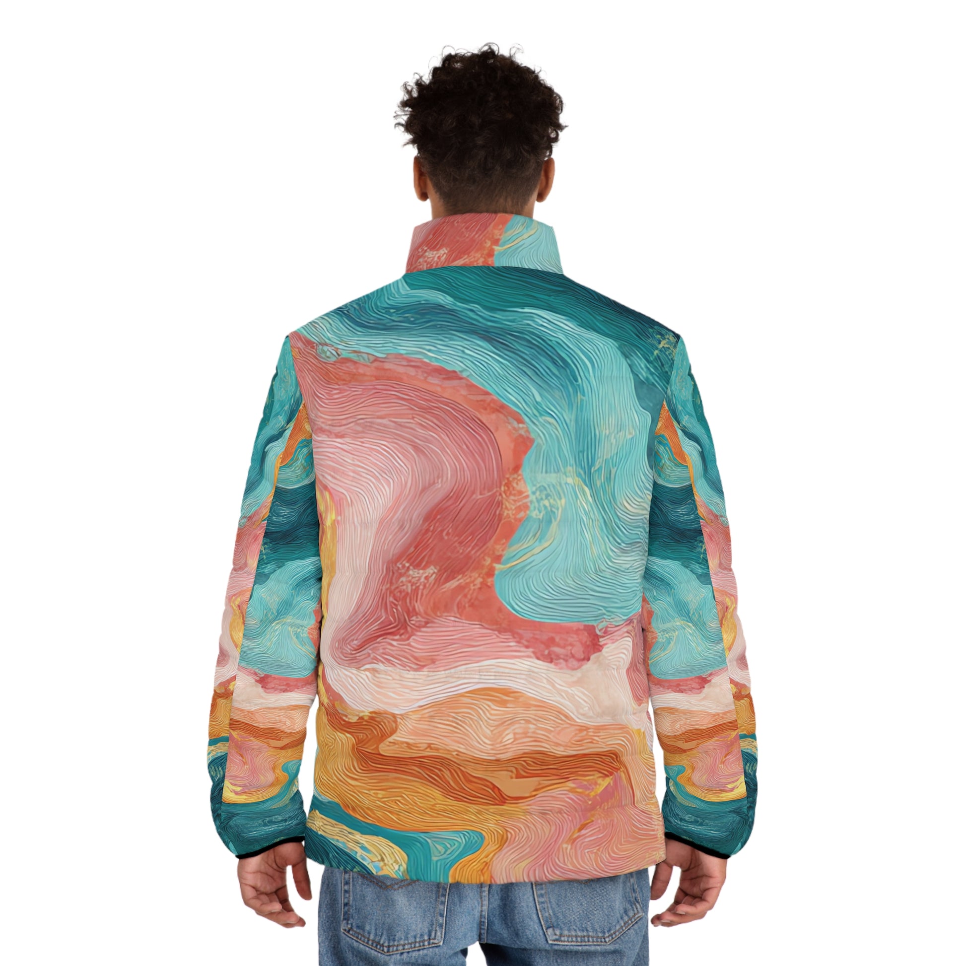 Liquid Marble Spill Men's Puffer Jacket (AOP), Artsulli - Art is Long, Life is Short, All Over Prints, , , , , , , 